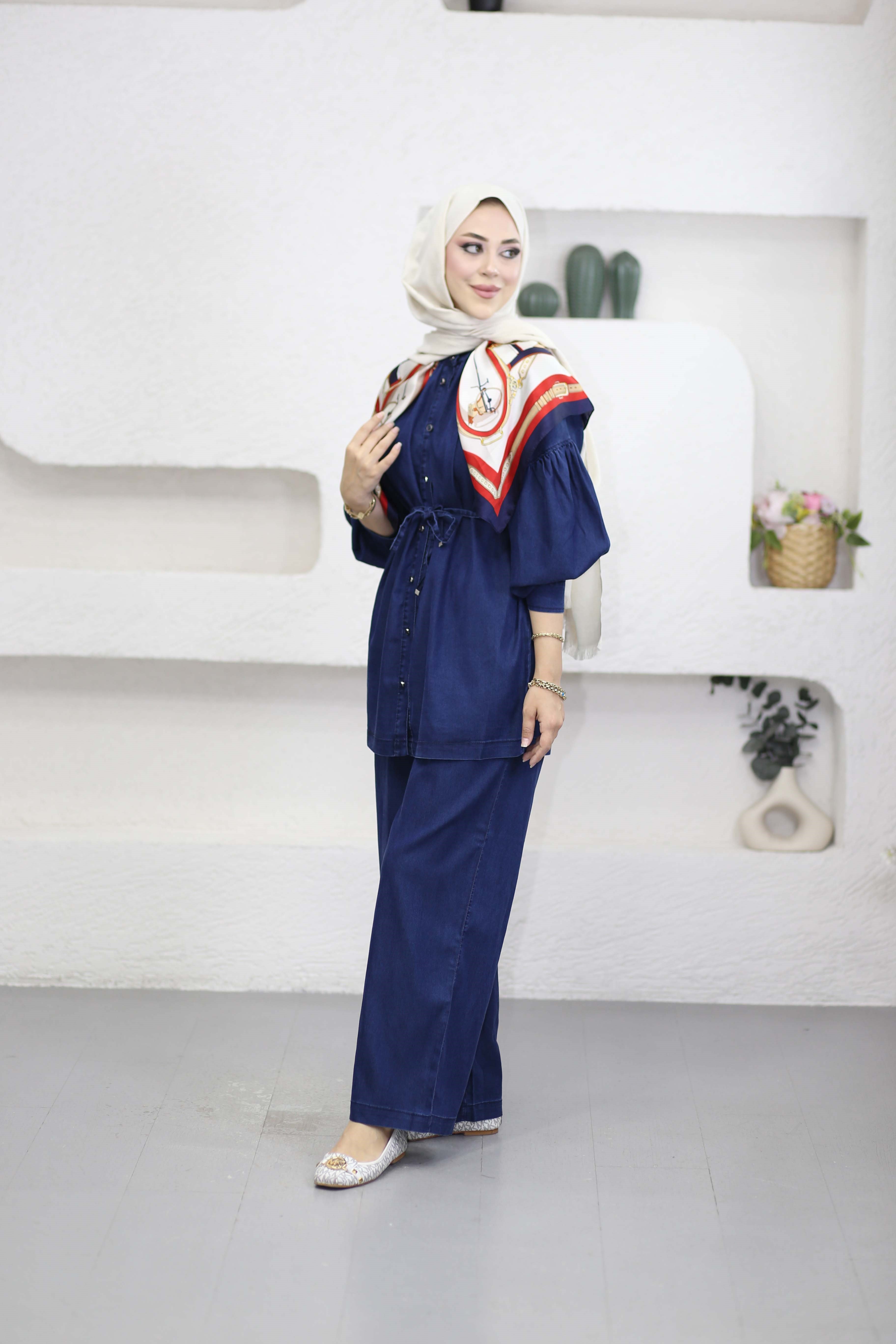 Karpuz Kol Tencel Takım Koyu Mavi 6305
