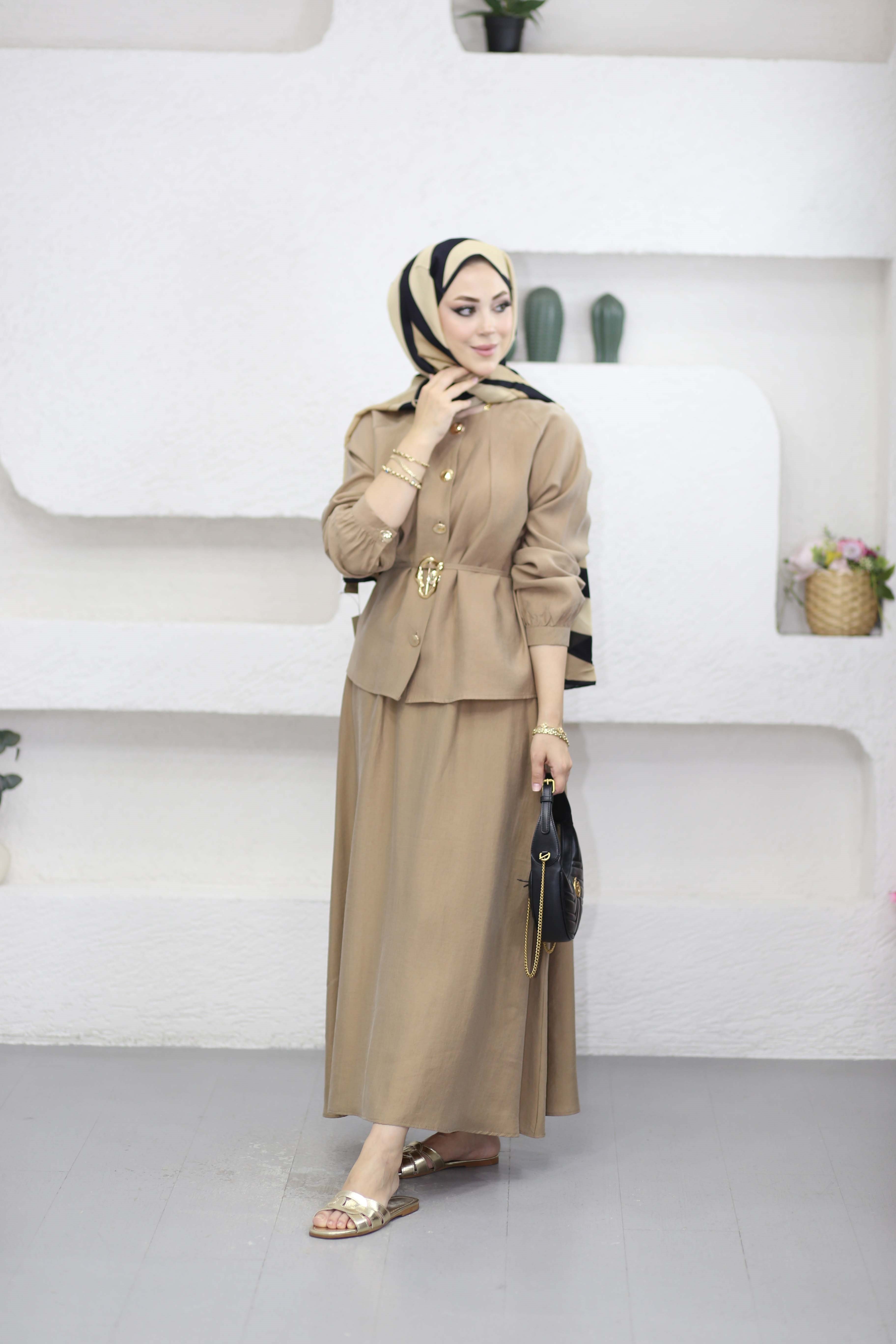 Gold Detaylı Narin Takım Camel 7563