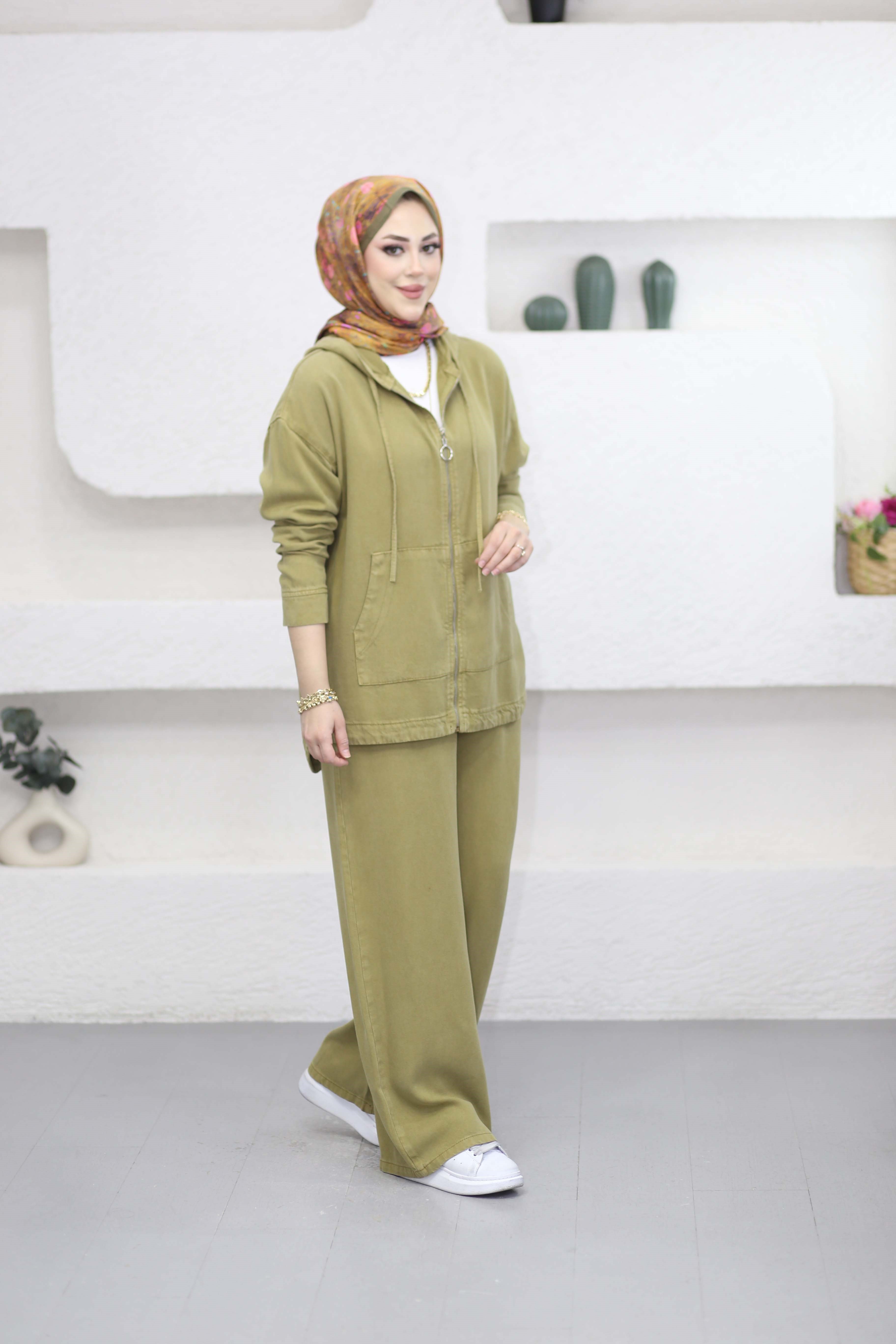 Fermuarlı Zeynep Takım Yağ Yeşili 7433
