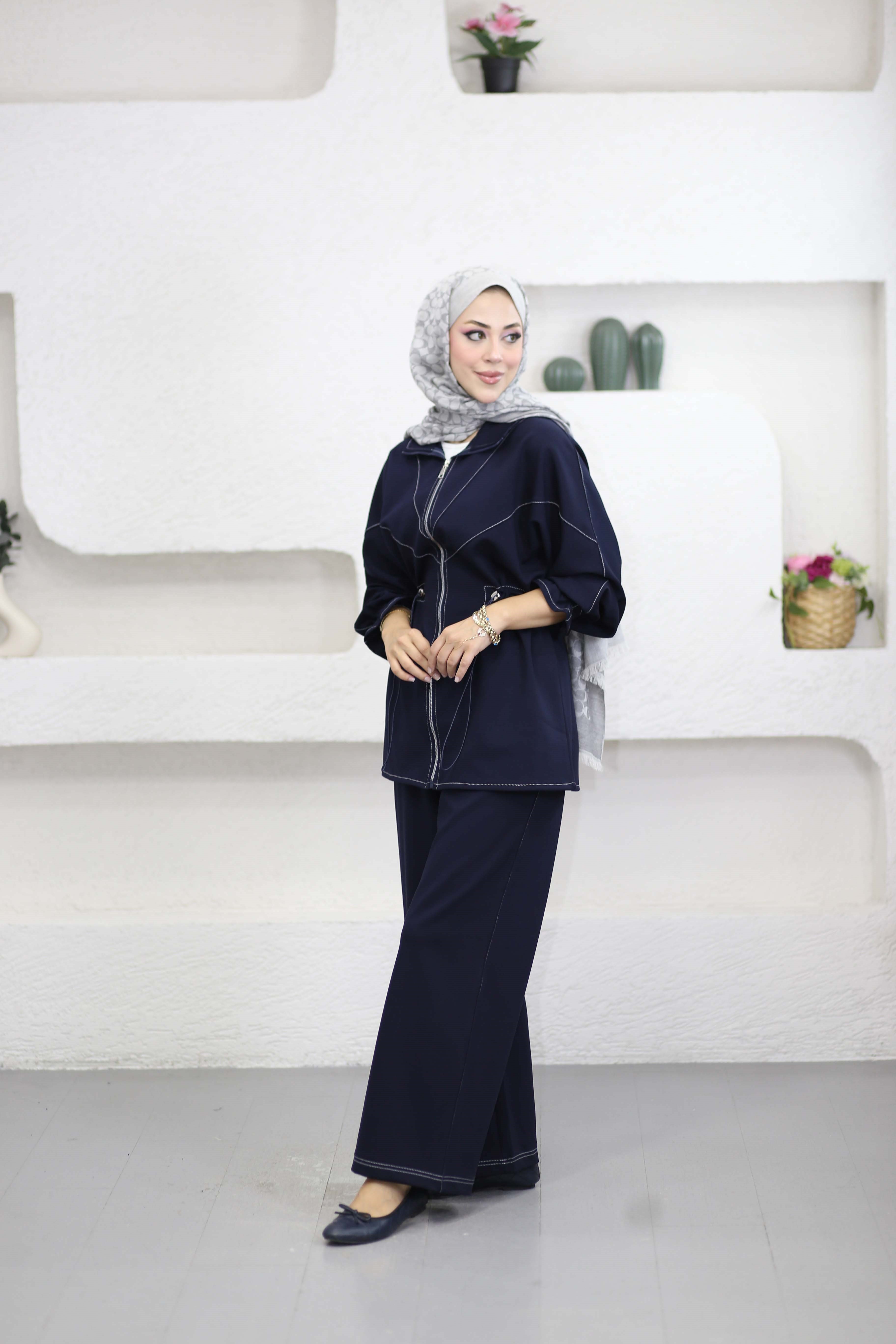 Dikiş Detaylı Denim Takım Lacivert 6723