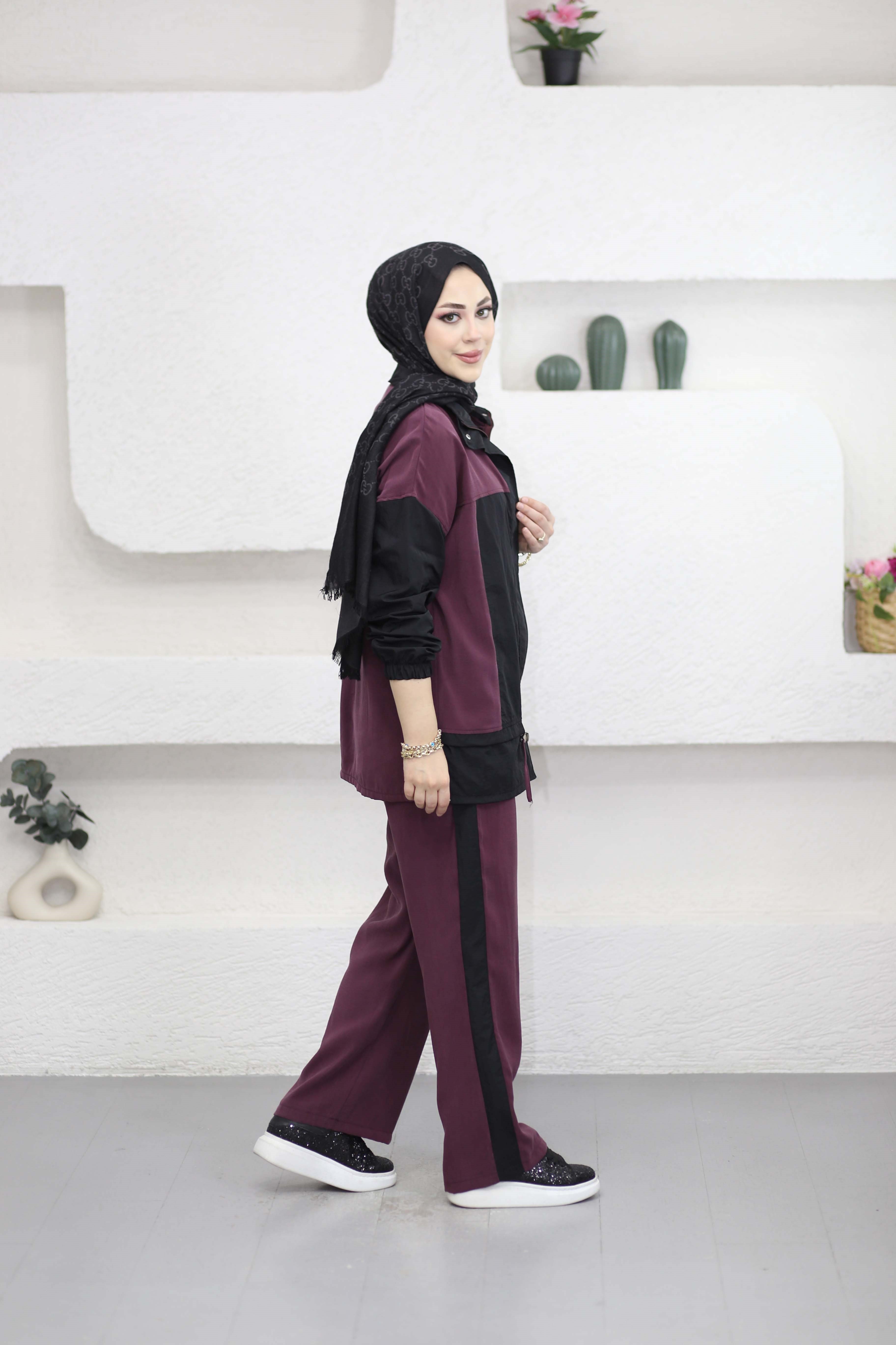 Paraşüt Detaylı Modal Takım Bordo 9043