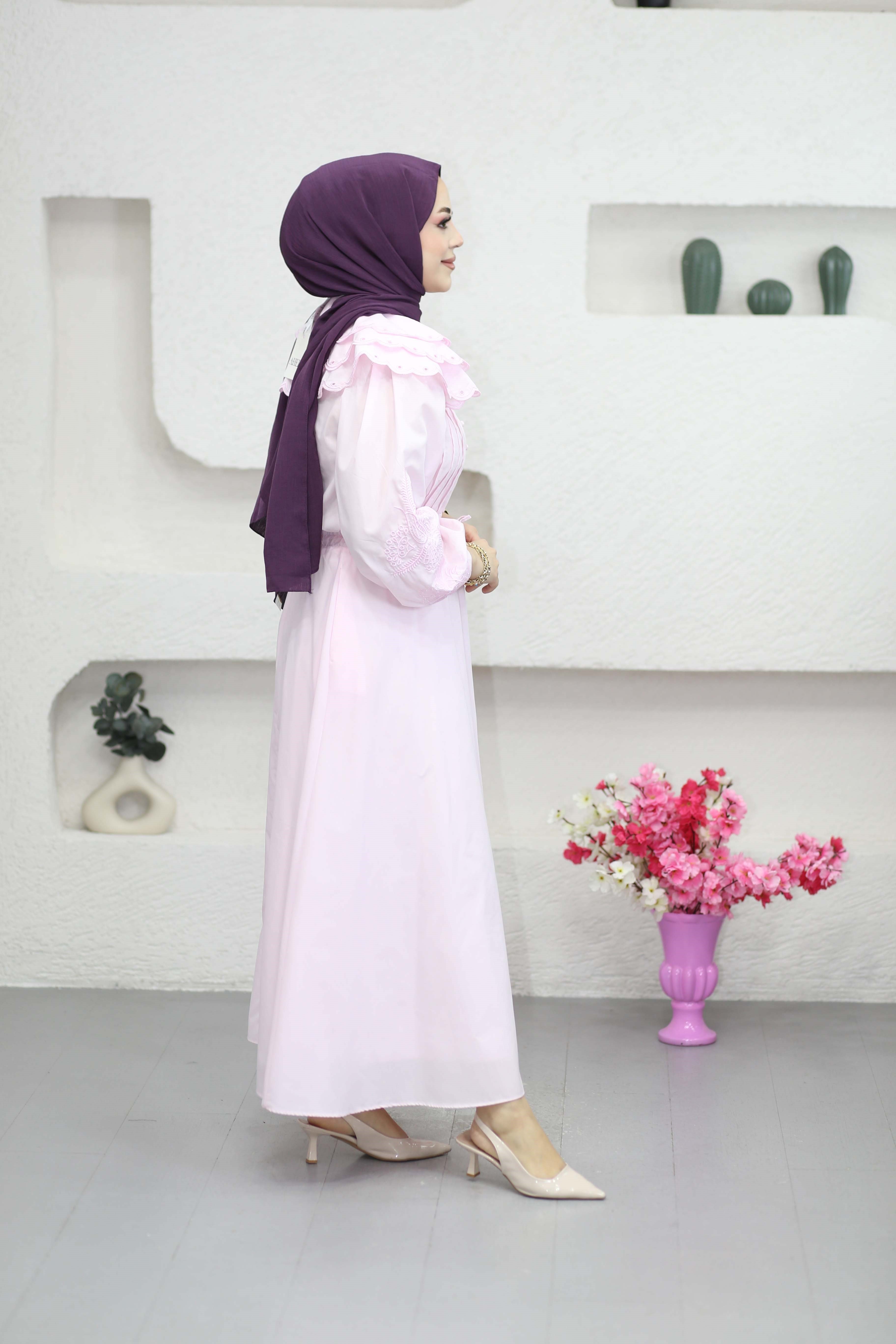 Yaka Nakışlı Dacron Takım Pembe 8350