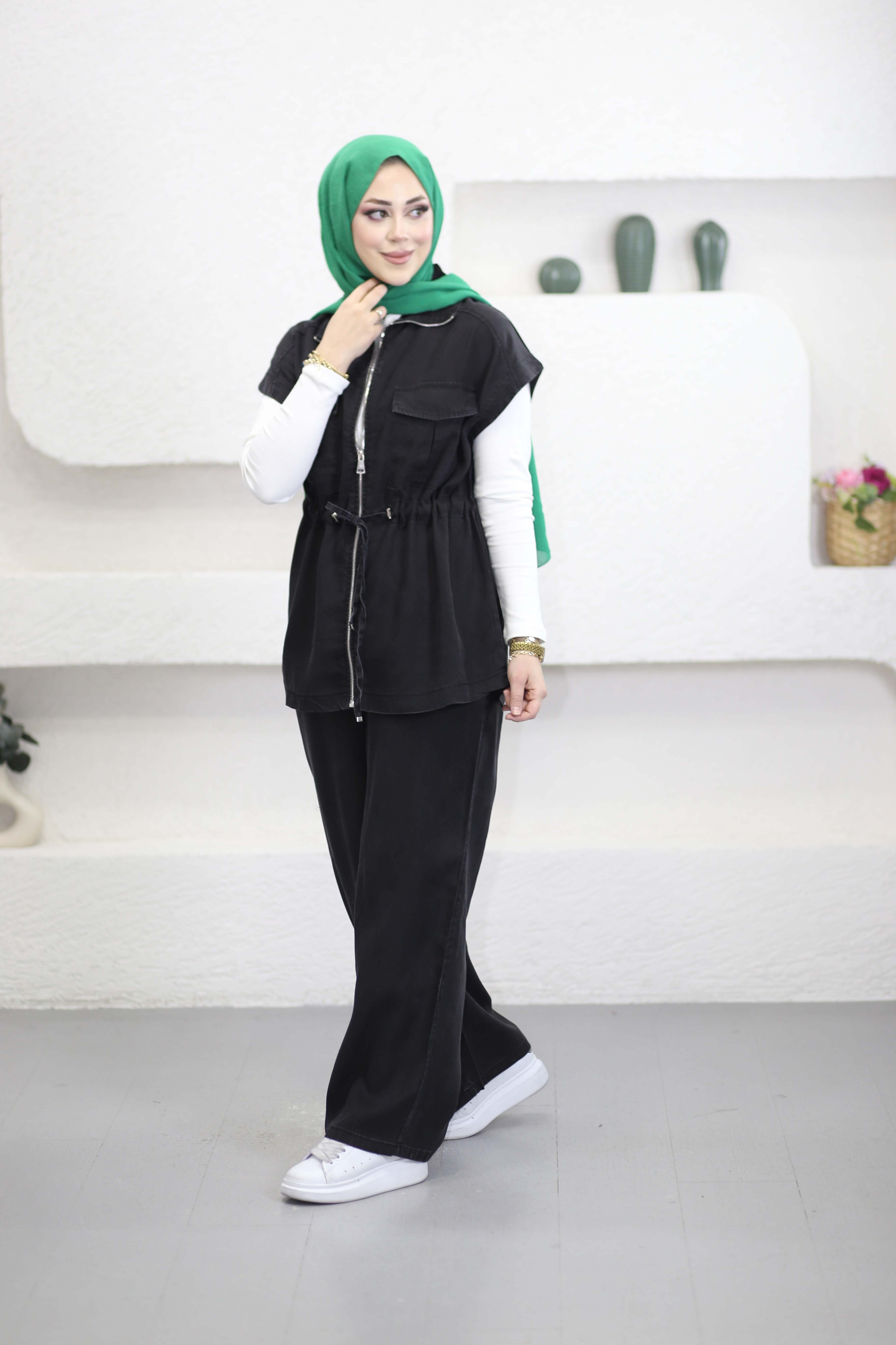 Yelekli Denim Takım Füme 6109