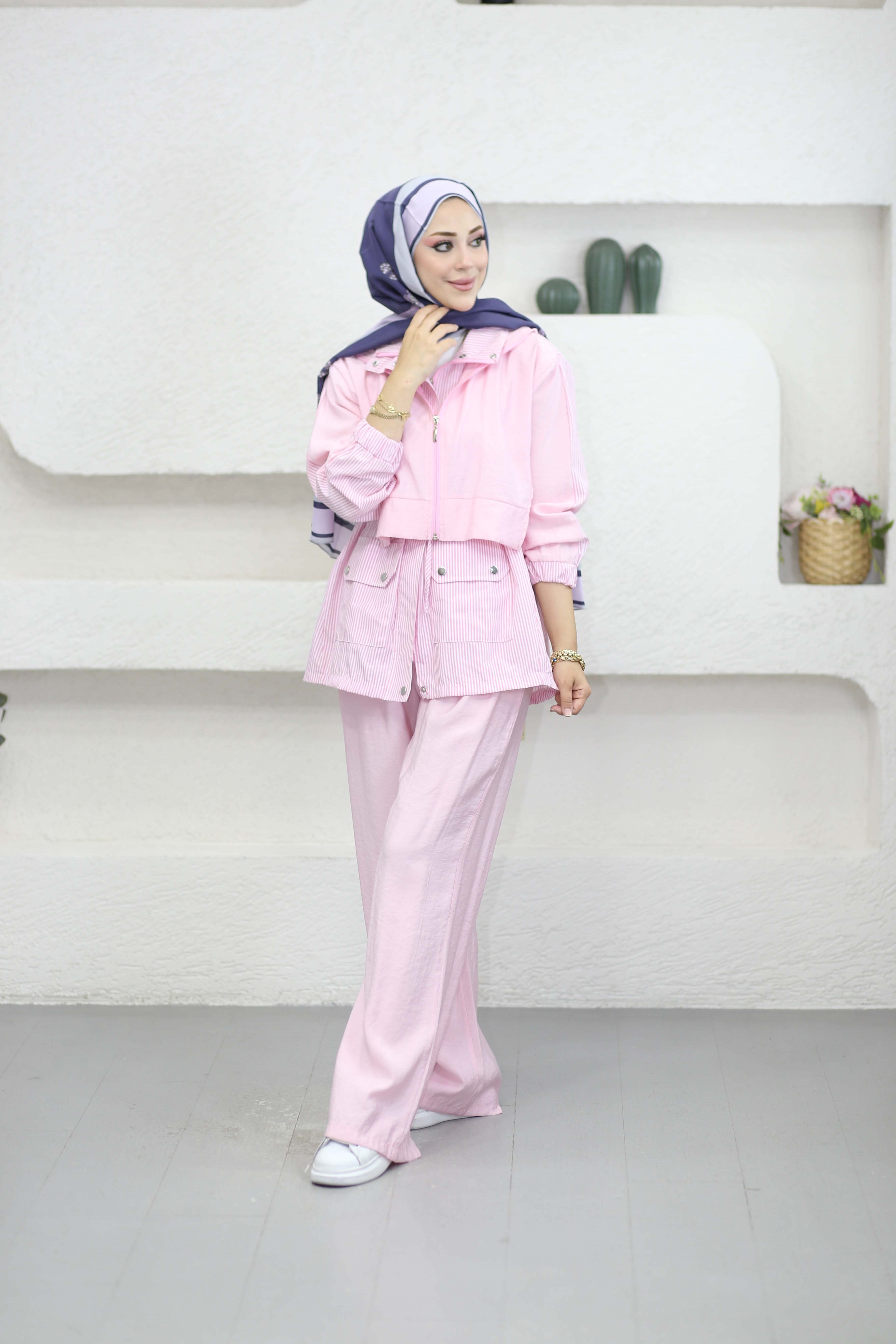 Çizgili Parçalı Takım Pembe 3190