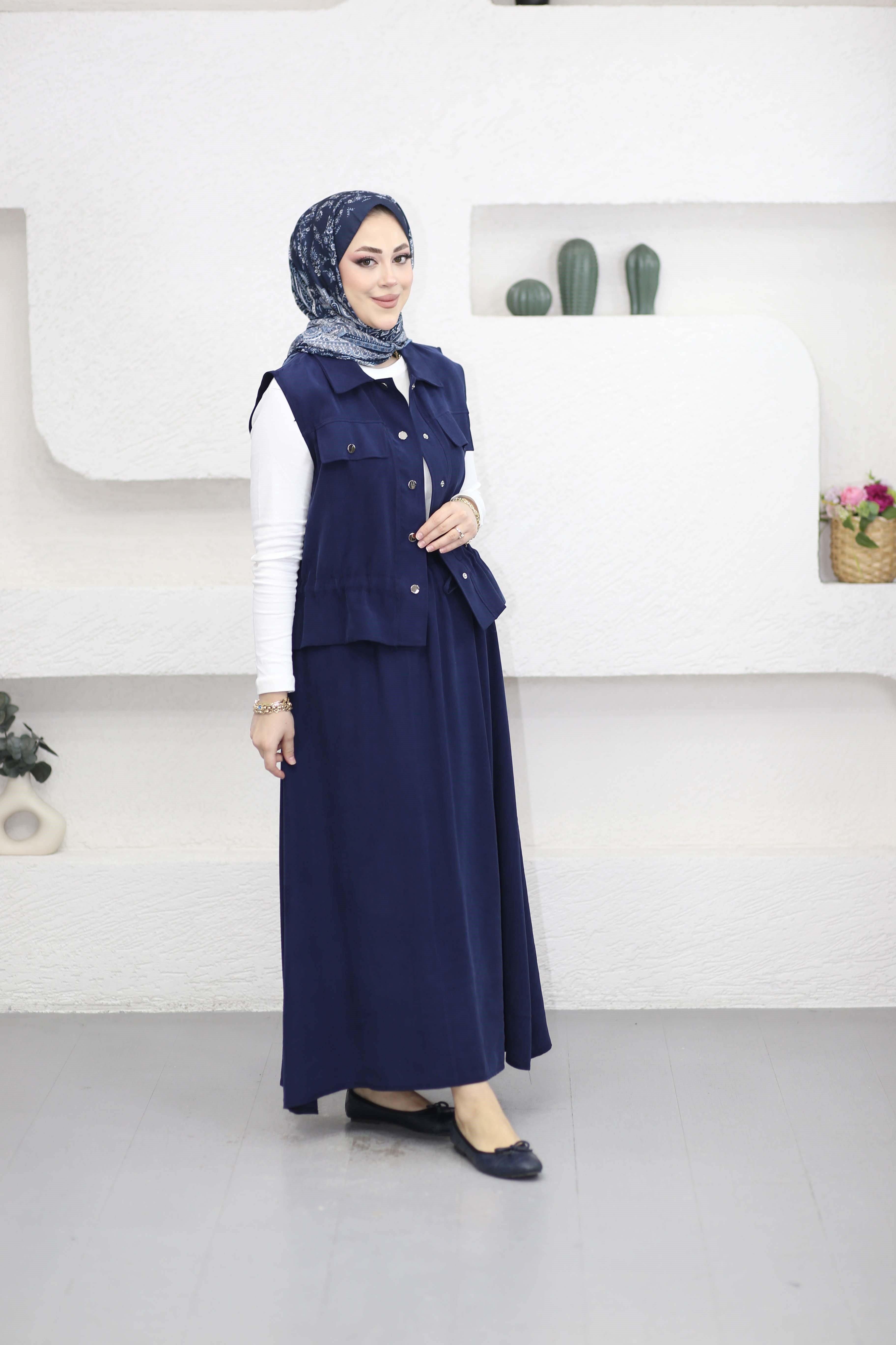 Çıtçıtlı Etekli Takım Lacivert 7282