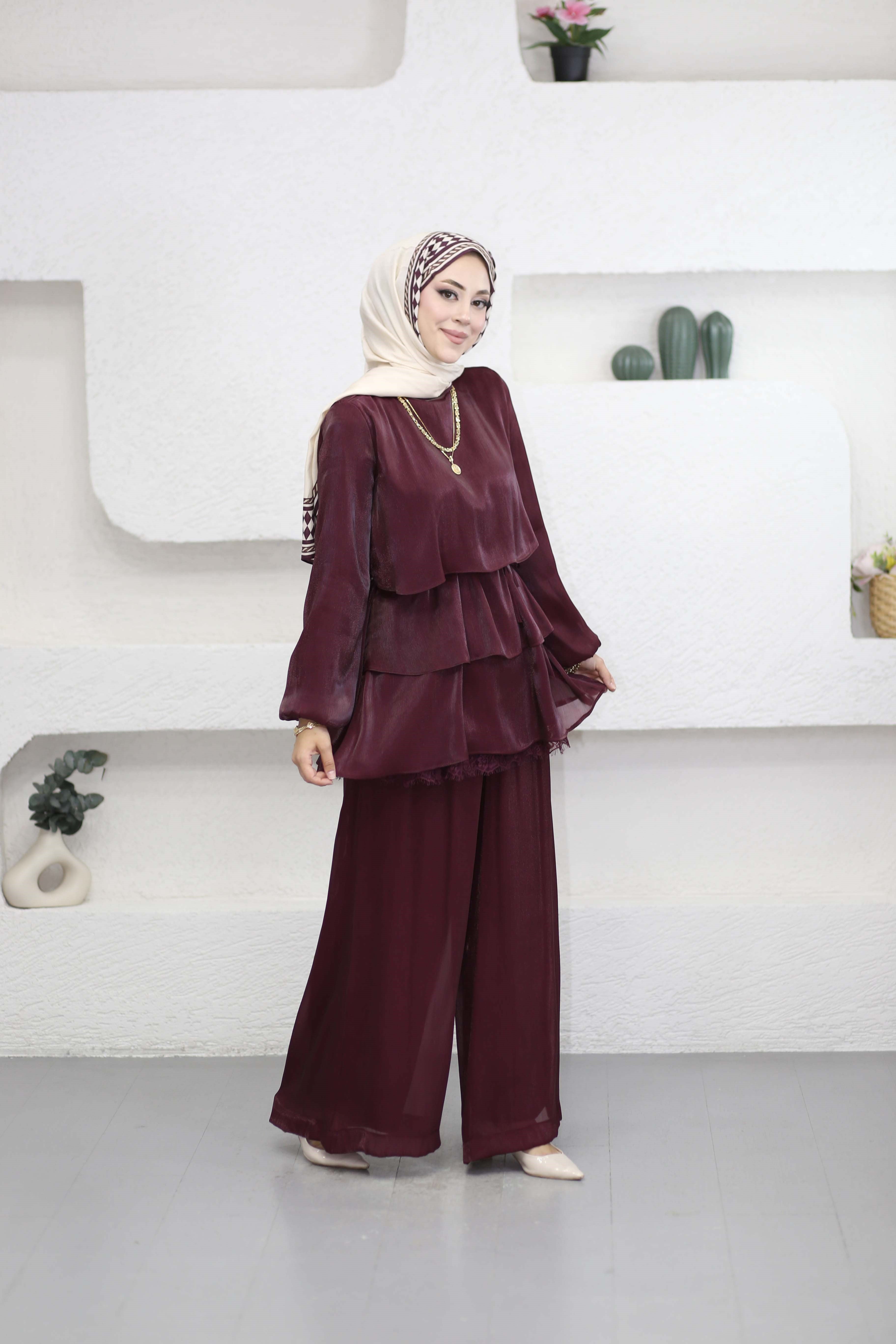 Dantel Detaylı Takım Mürdüm 10995