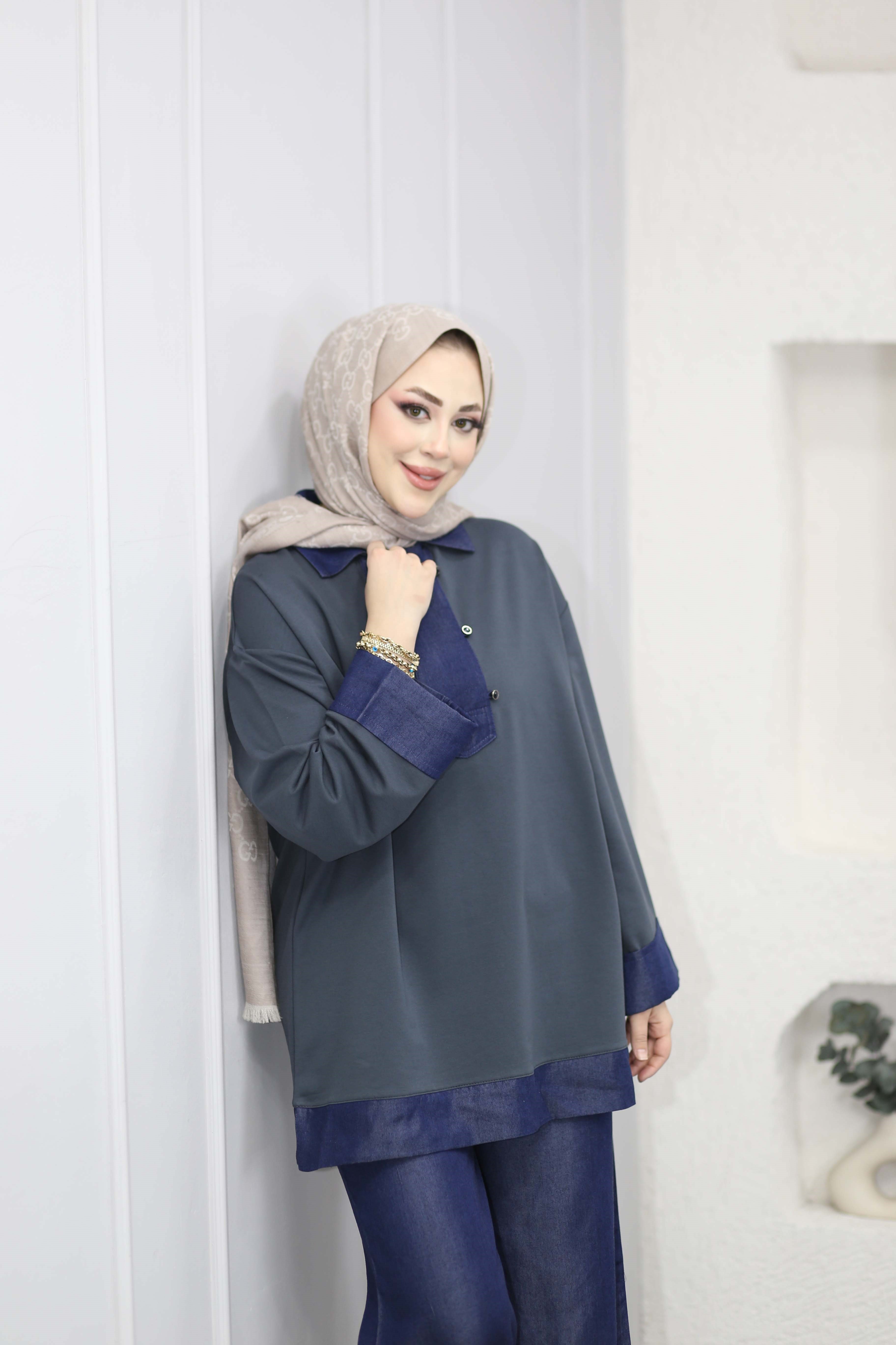 Tencel Detaylı Eşofman Takım Füme 6290