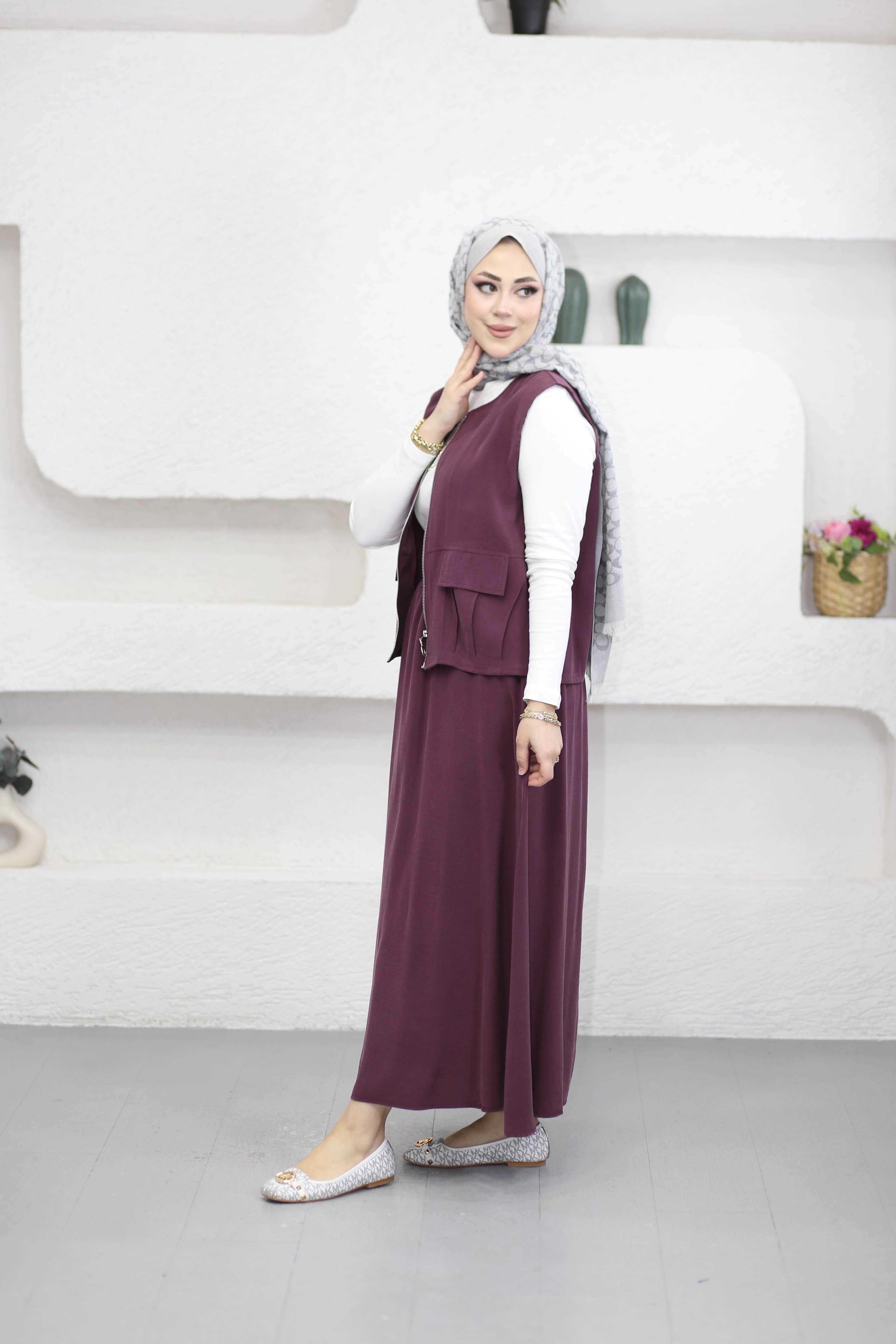 Fermuarlı Etekli Takım Mürdüm 1101