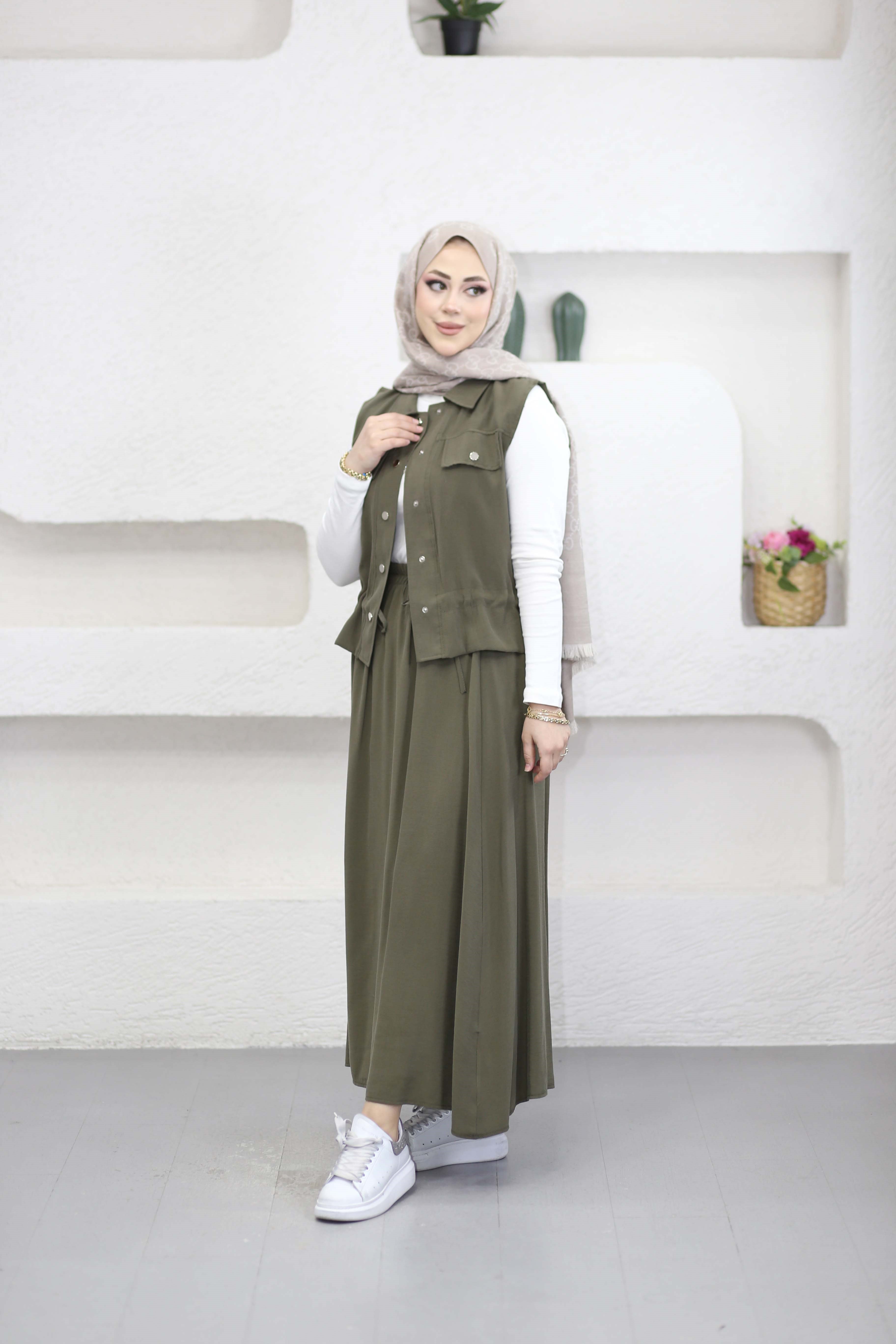 Çıtçıtlı Etekli Takım Haki 7282