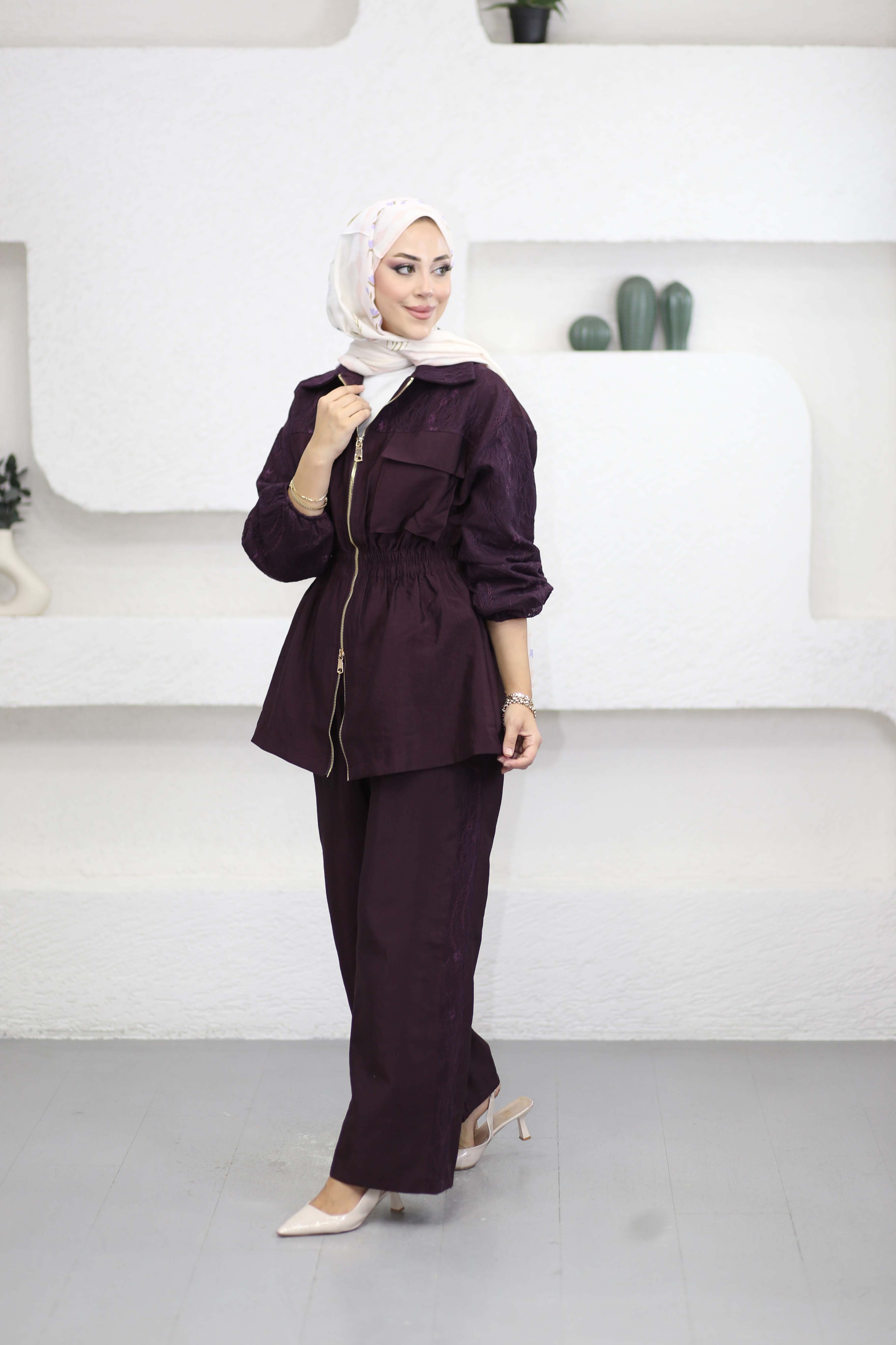 Dantel Detaylı Takım Bordo 074
