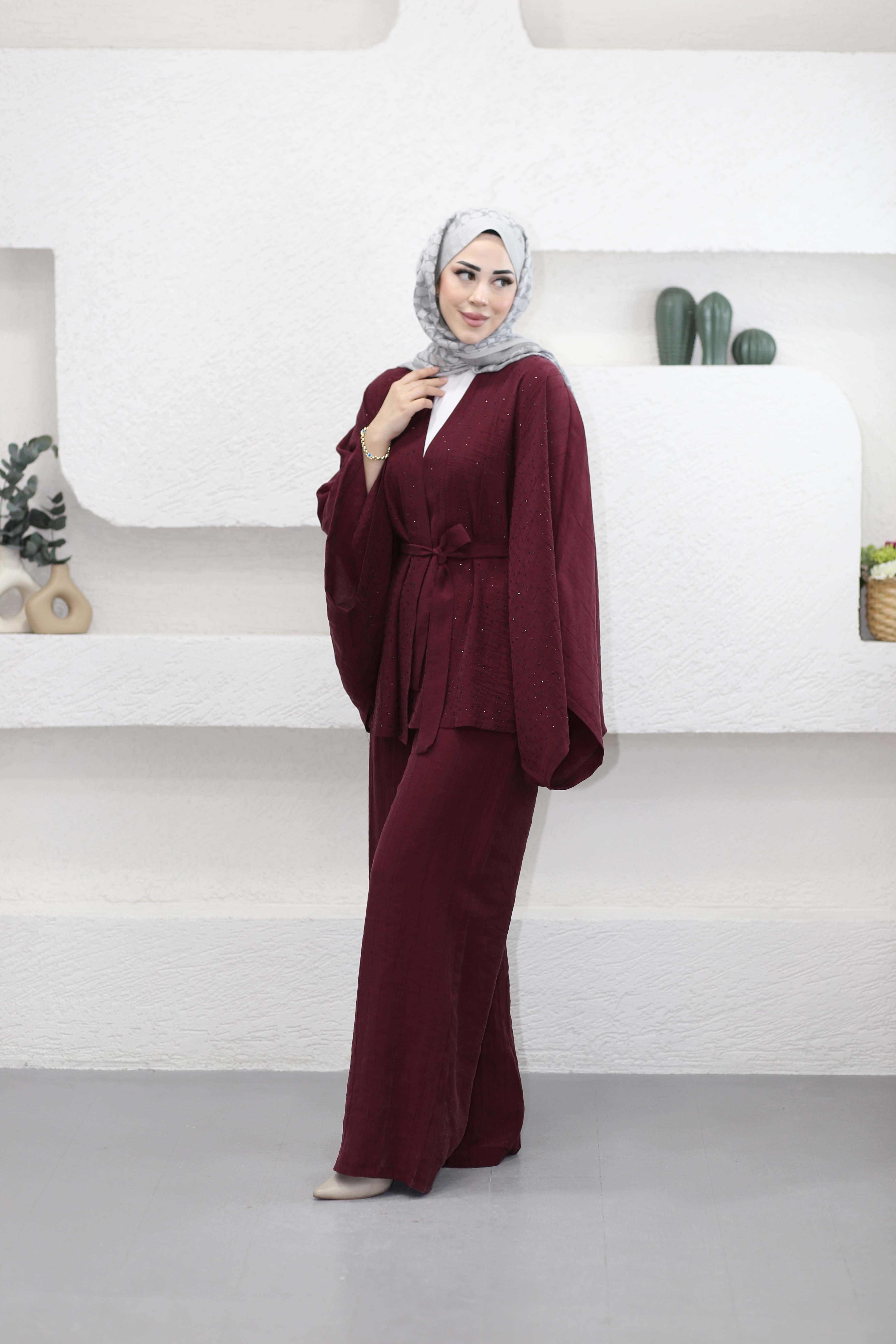 Işıltı Kimono Takım Bordo 5608