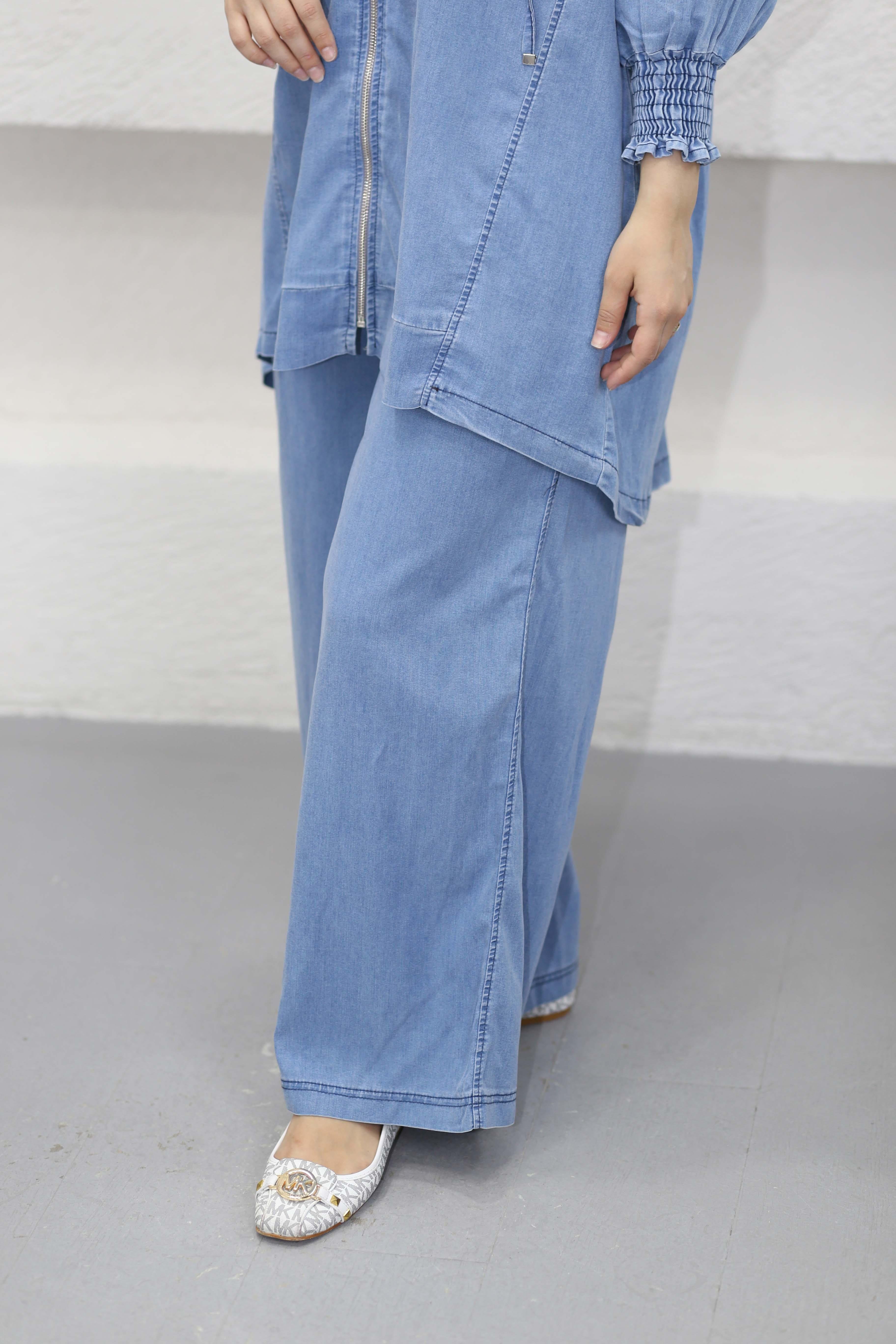 Fermuarlı Tencel Takım Açık Mavi 5833