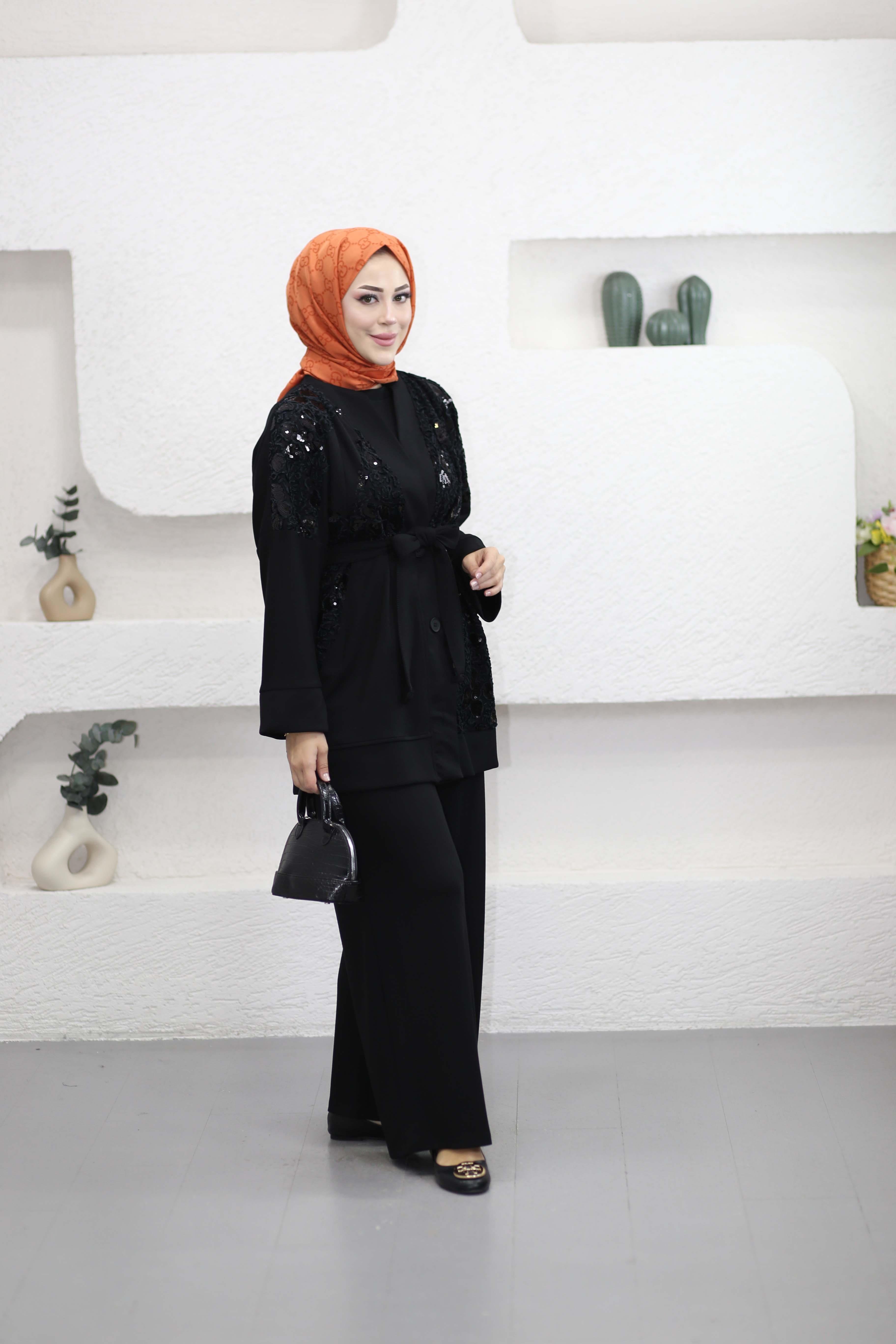 Üçlü Payet Takım Siyah 2272