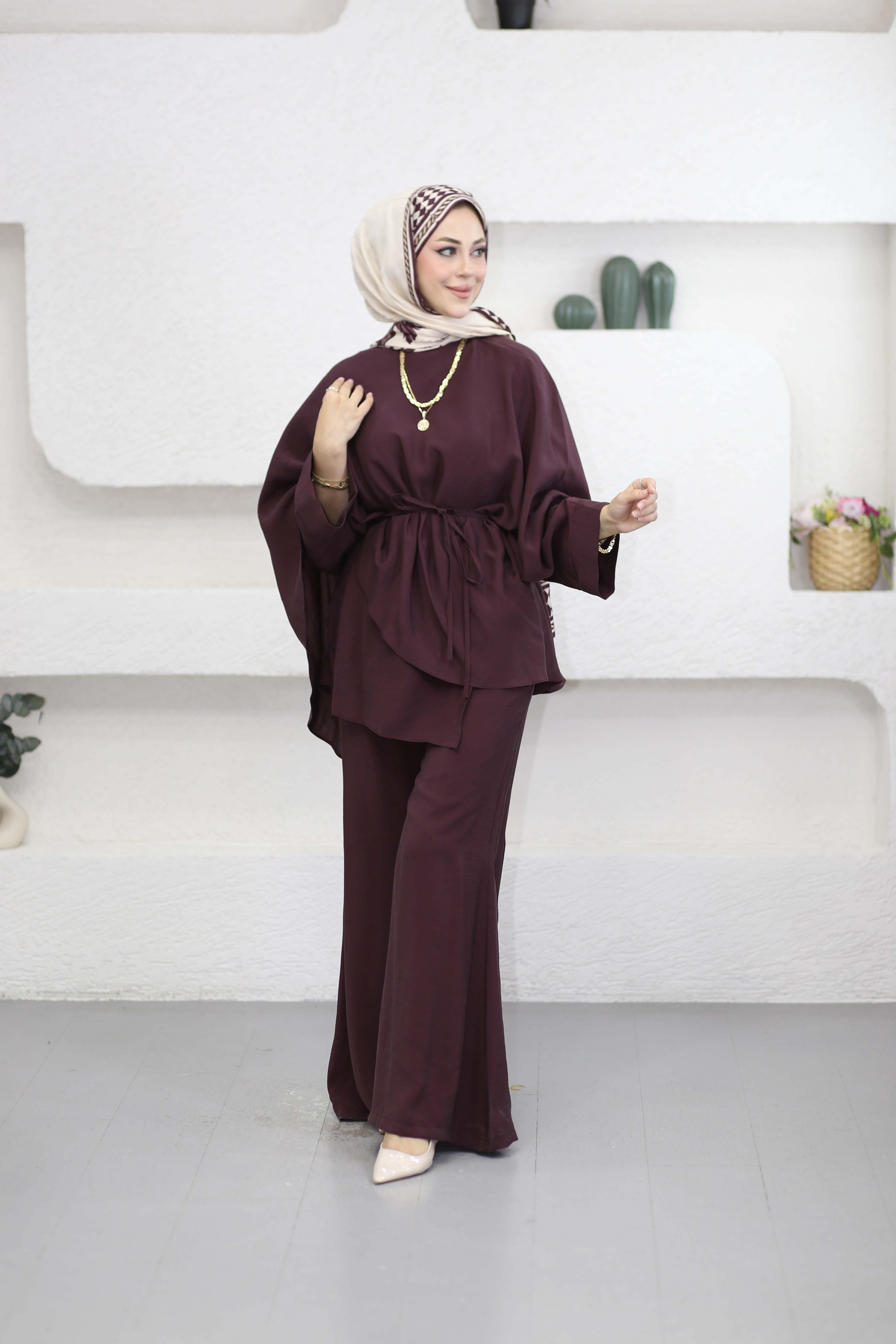 Şal Yaka Detaylı Pantolon Takım Mürdüm 8842