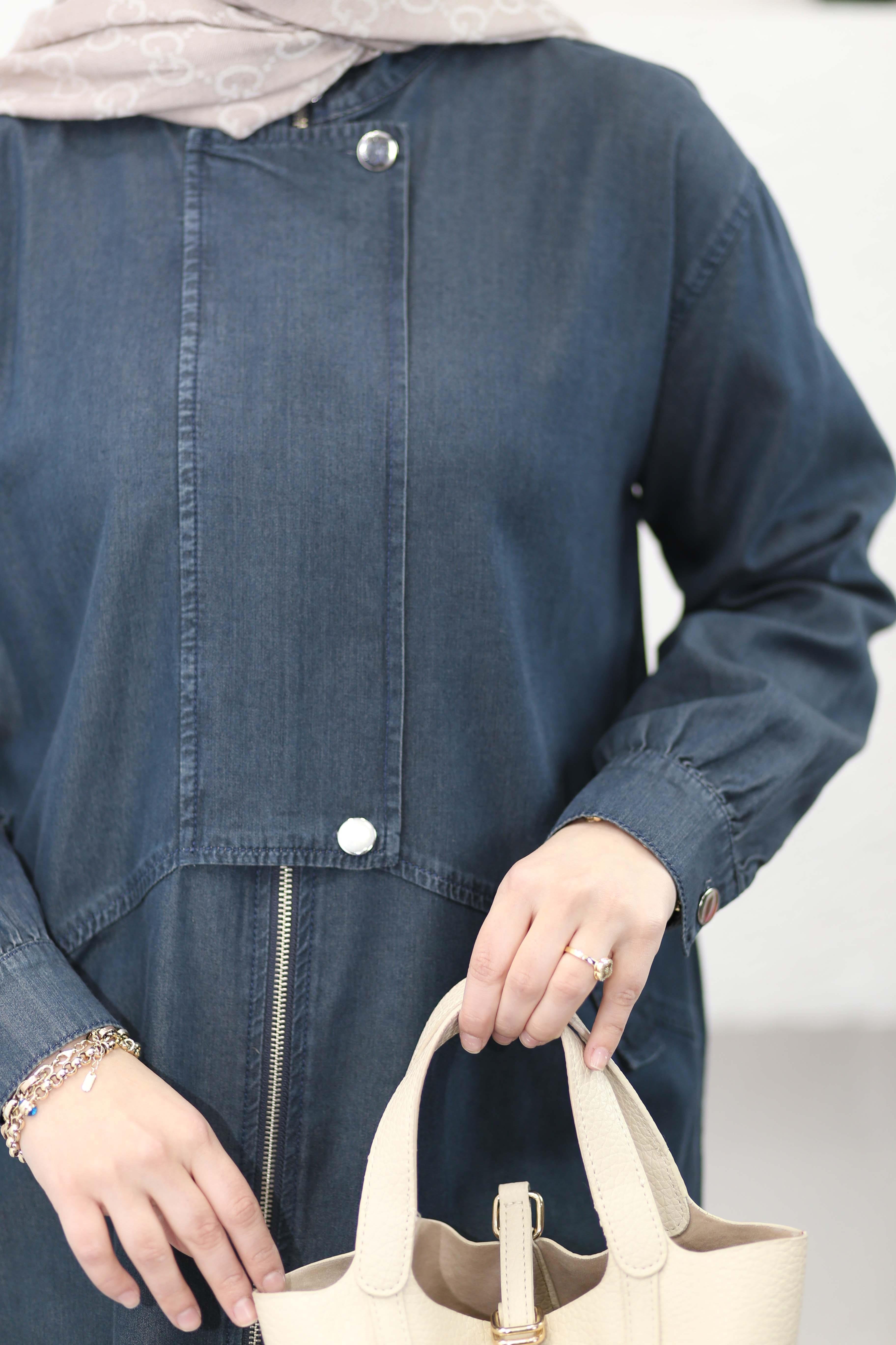 Fermuar Kapamalı Denim Takım Koyu Mavi 7490
