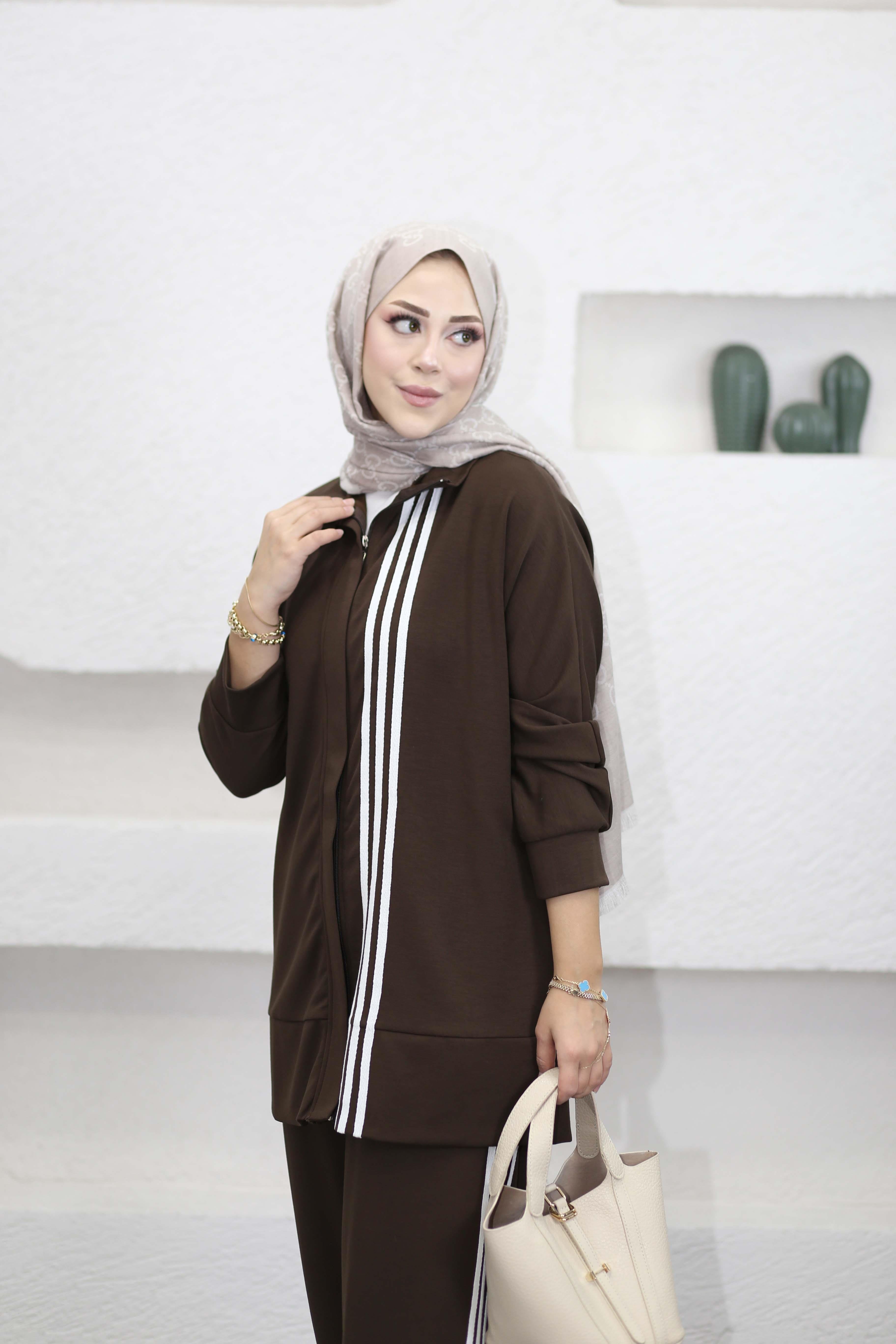 Dikiş Şeritli Spor Takım Kahverengi 22754