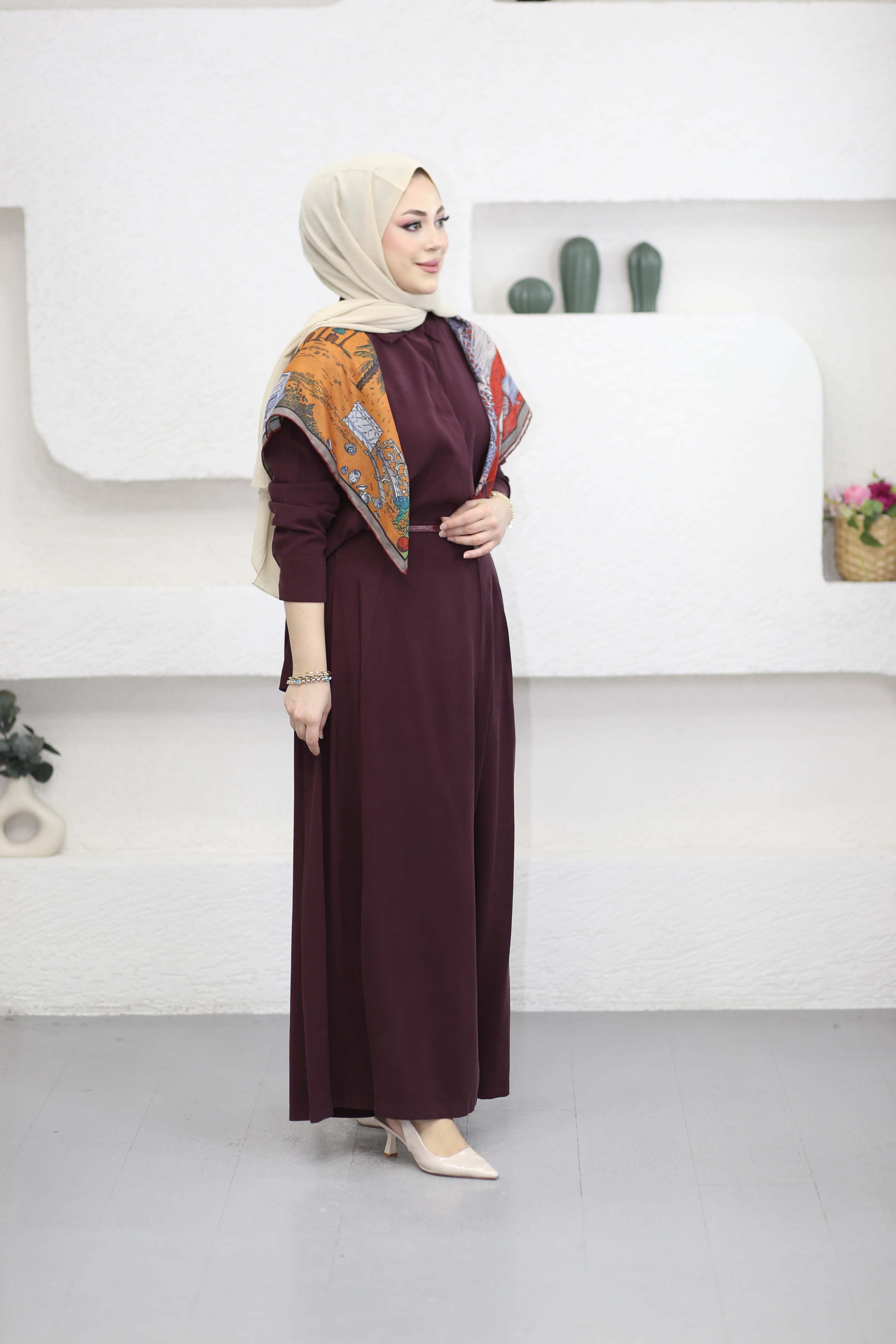 Yanlarıı Düğme Aksesuarlı Takım Bordo 4494