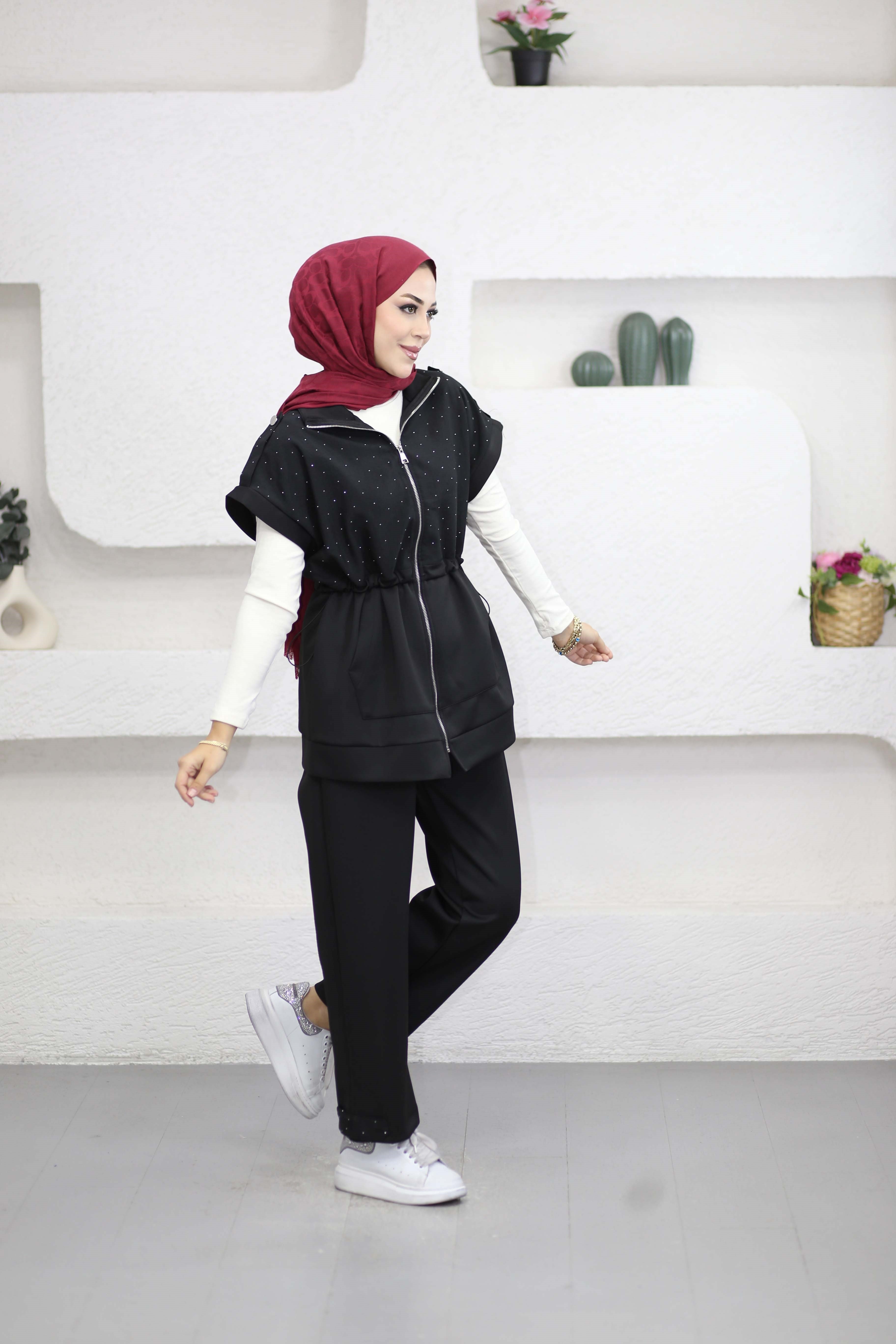 Shine Yelekli Spor Takım Siyah 22954