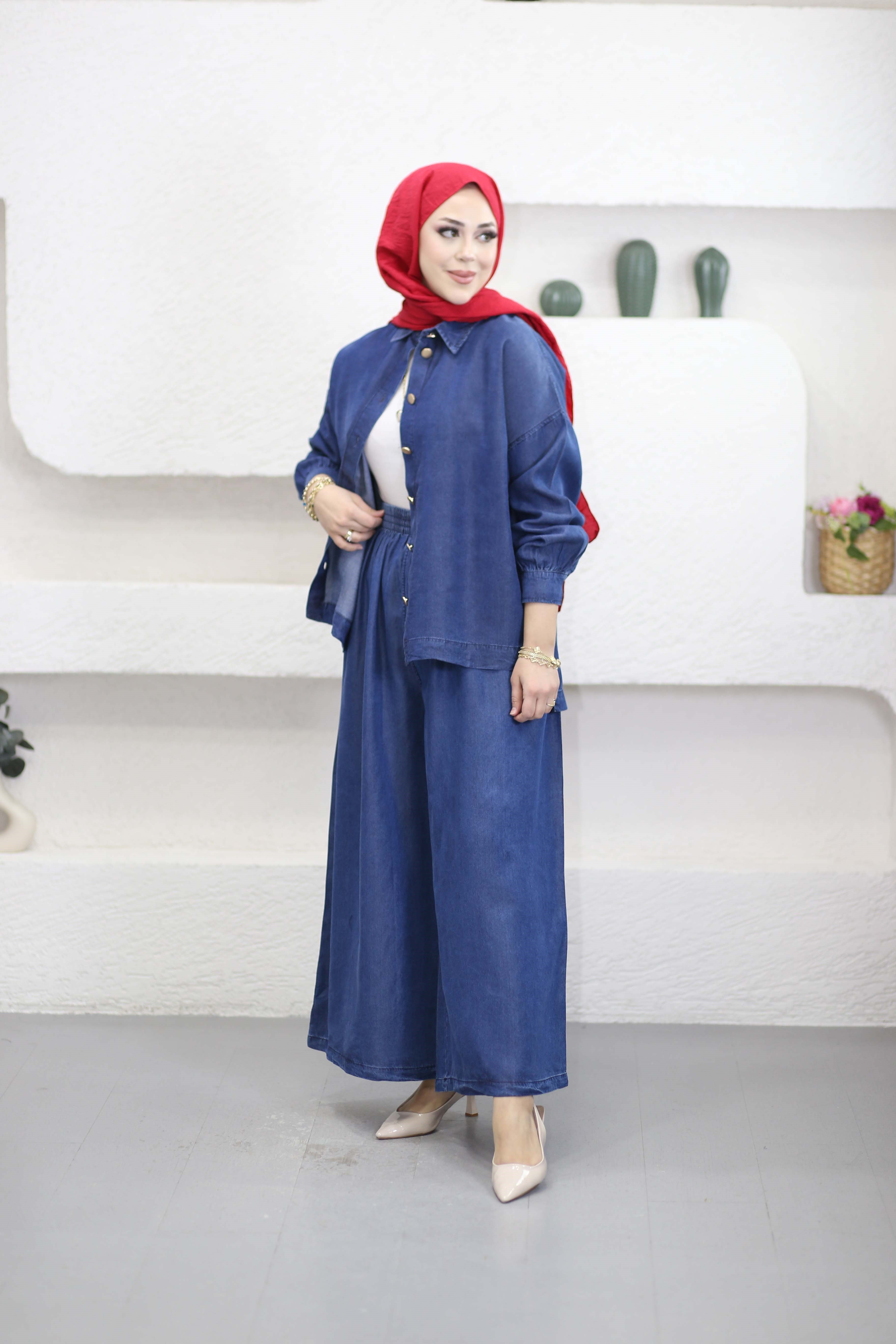 Pirinç Düğmeli Tencel Takım Koyu Mavi 6218