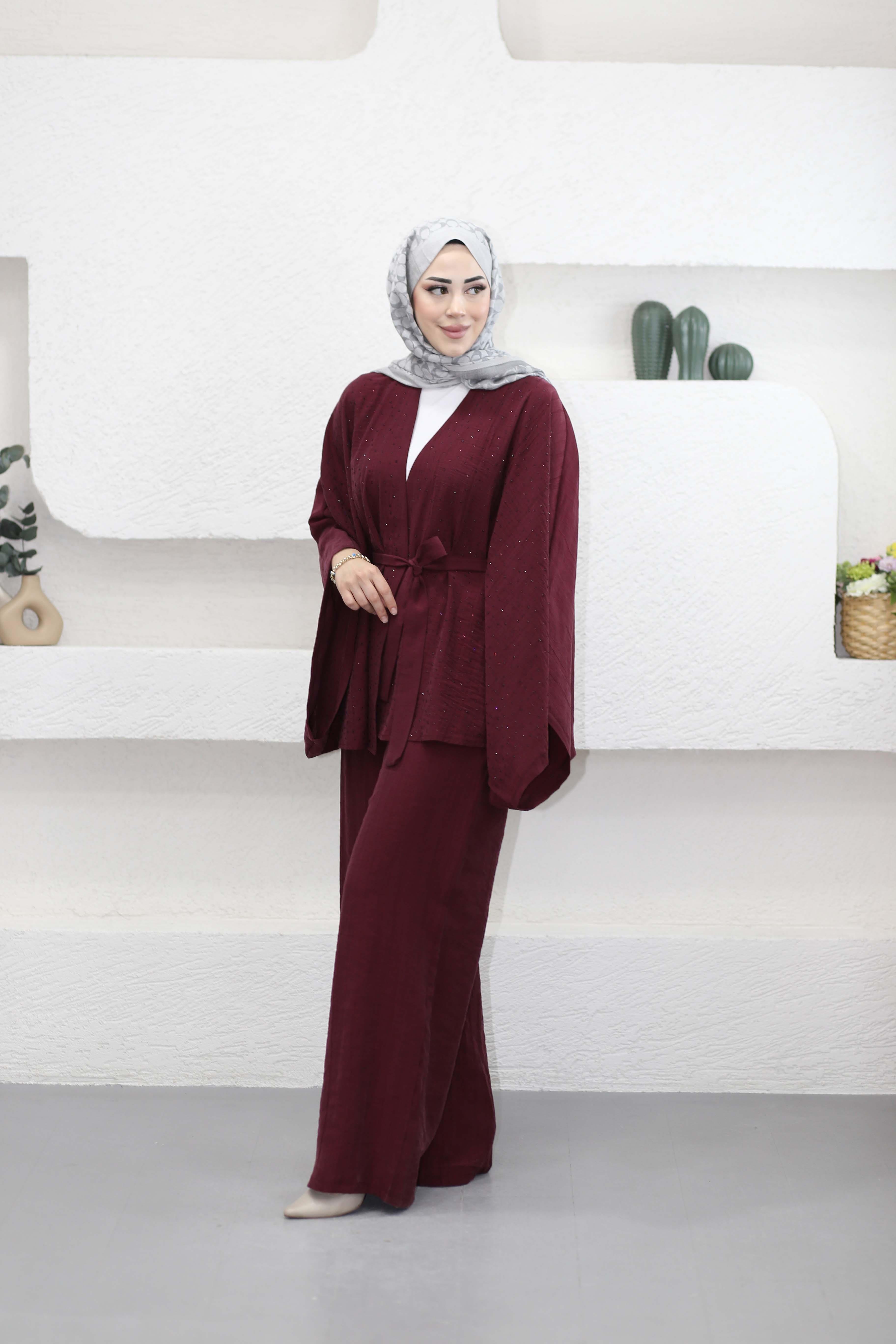 Işıltı Kimono Takım Bordo 5608