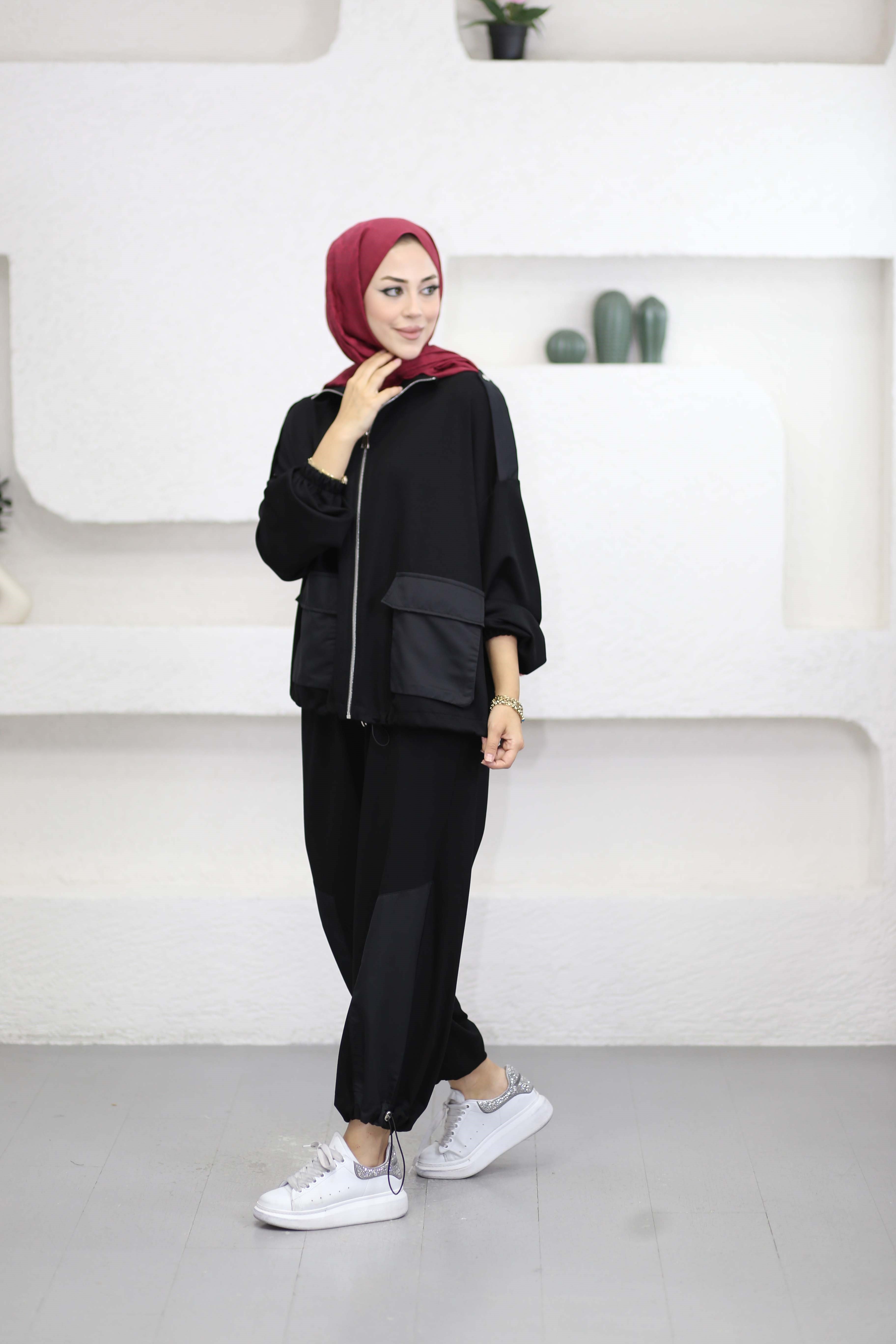 Pantolon Büzgülü Takım Siyah 22937