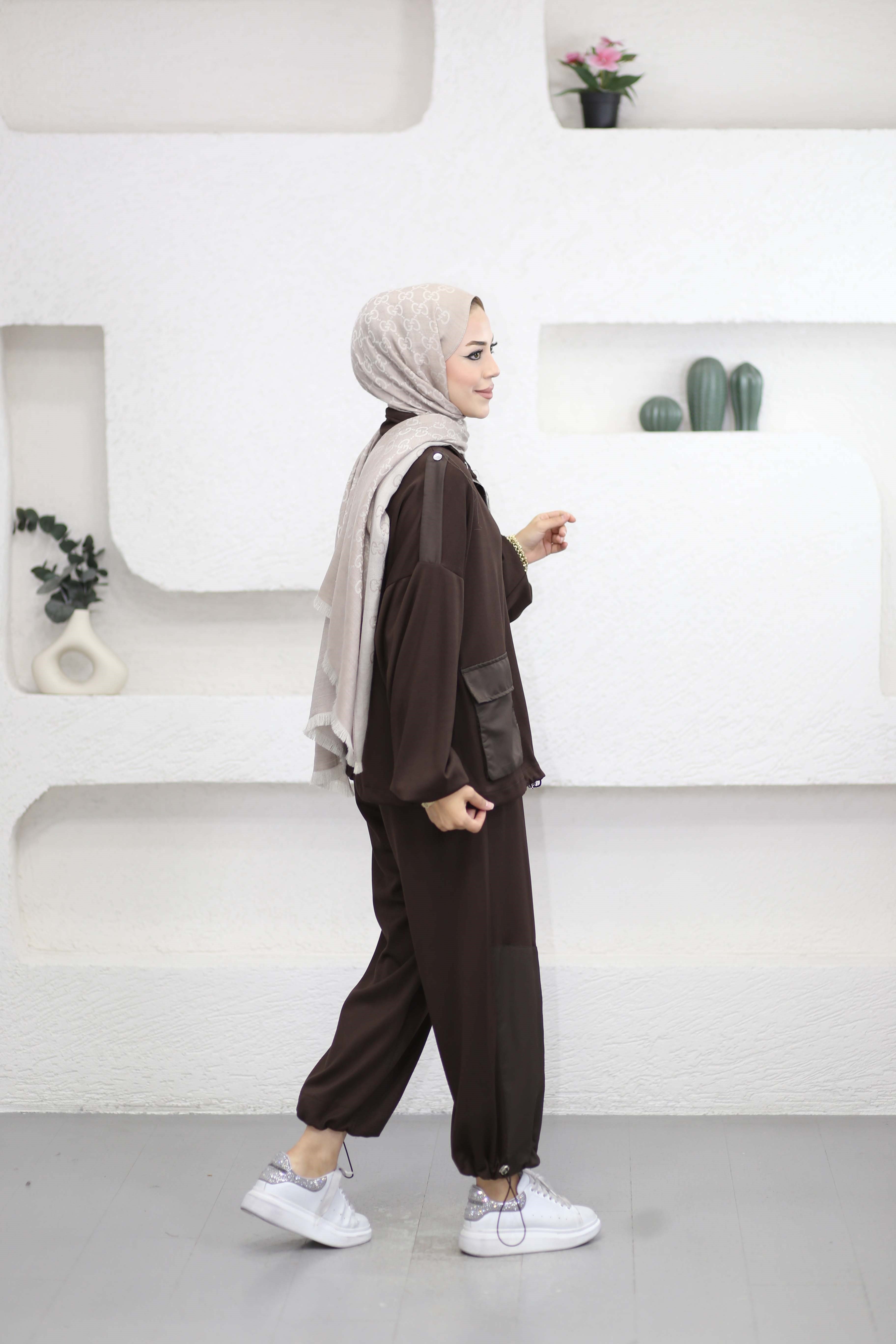 Pantolon Büzgülü Takım Kahverengi 22937