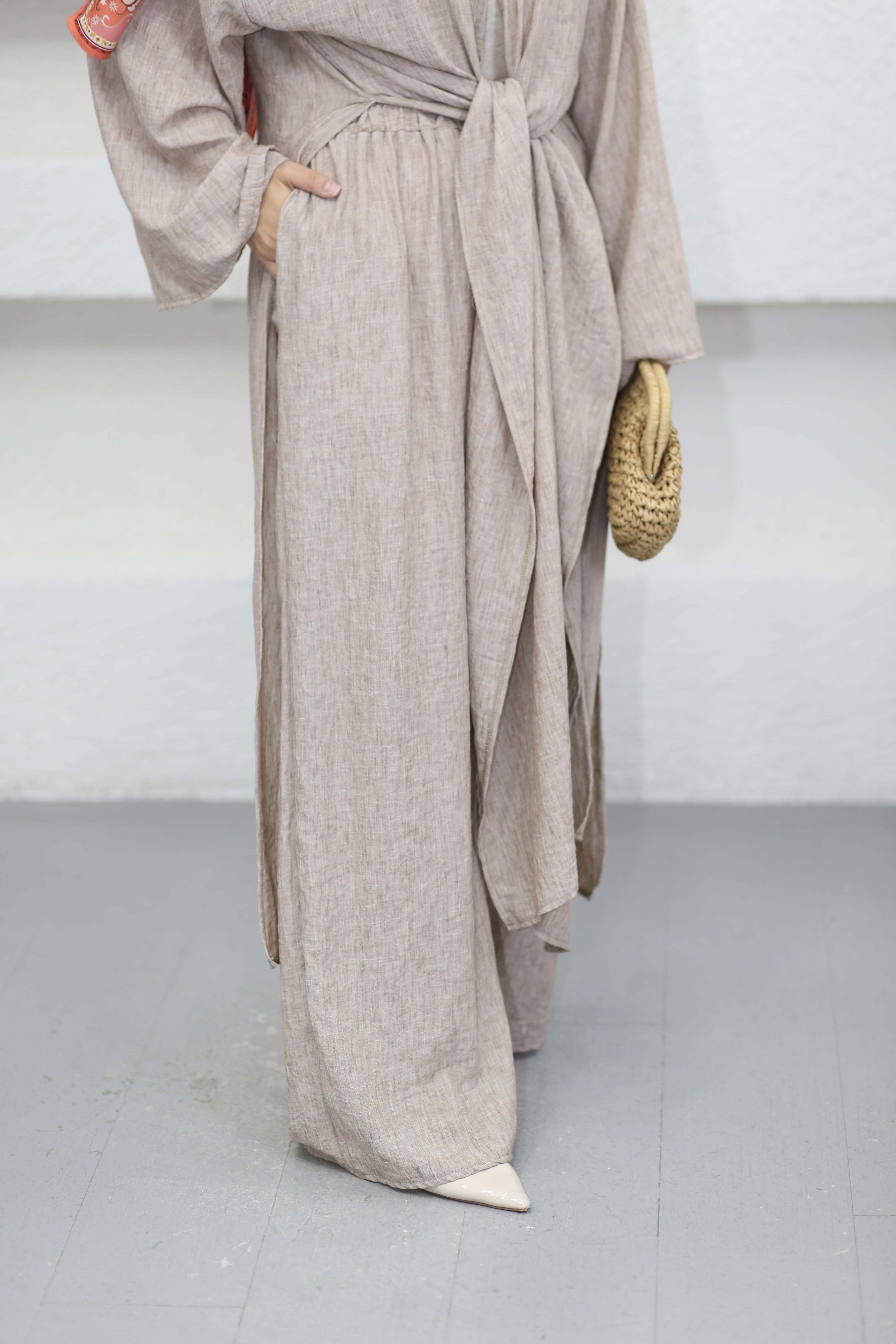 Pantolonlu Abaya Takım Sütlü Kahve 5813