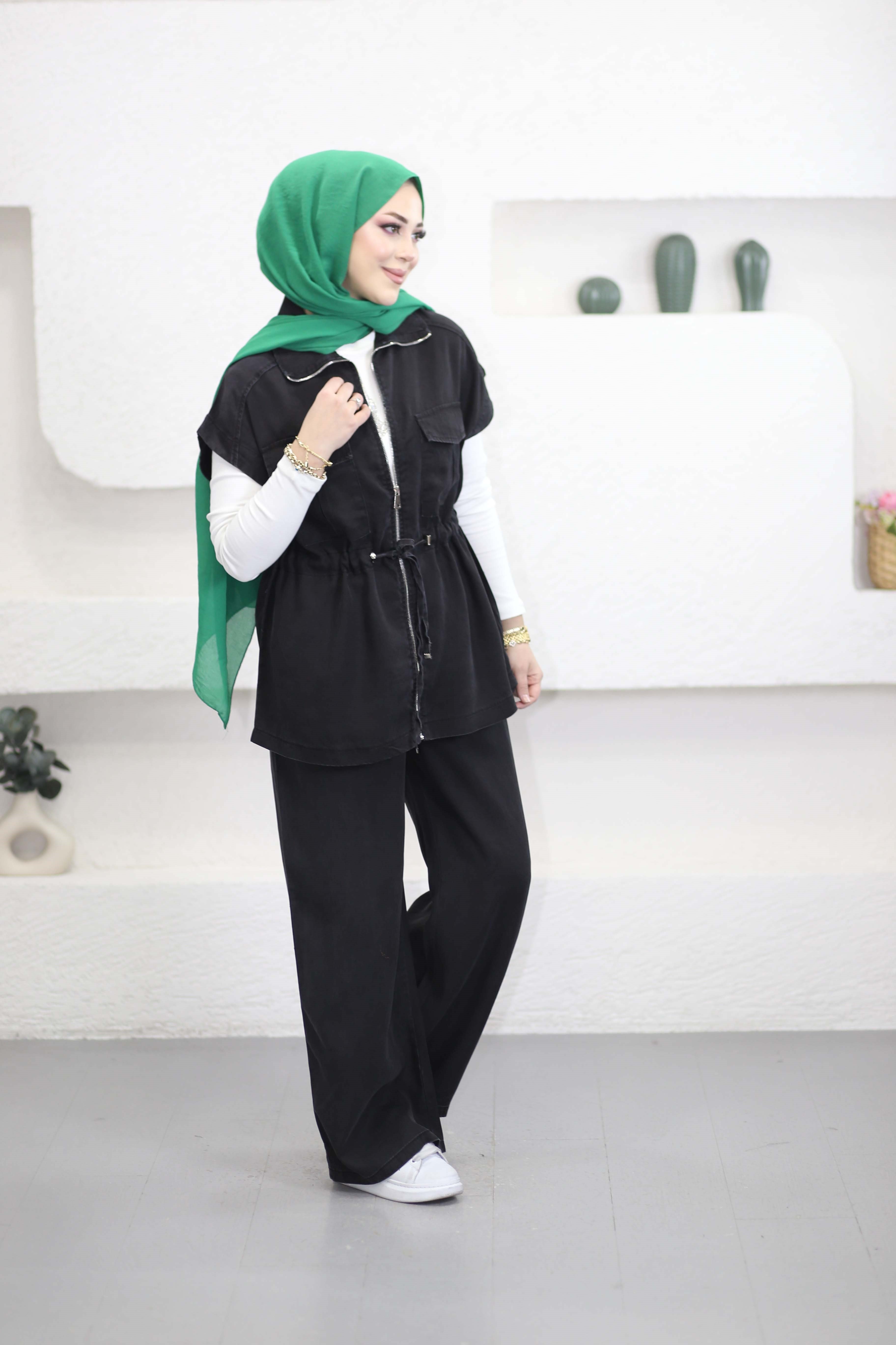 Yelekli Denim Takım Füme 6109
