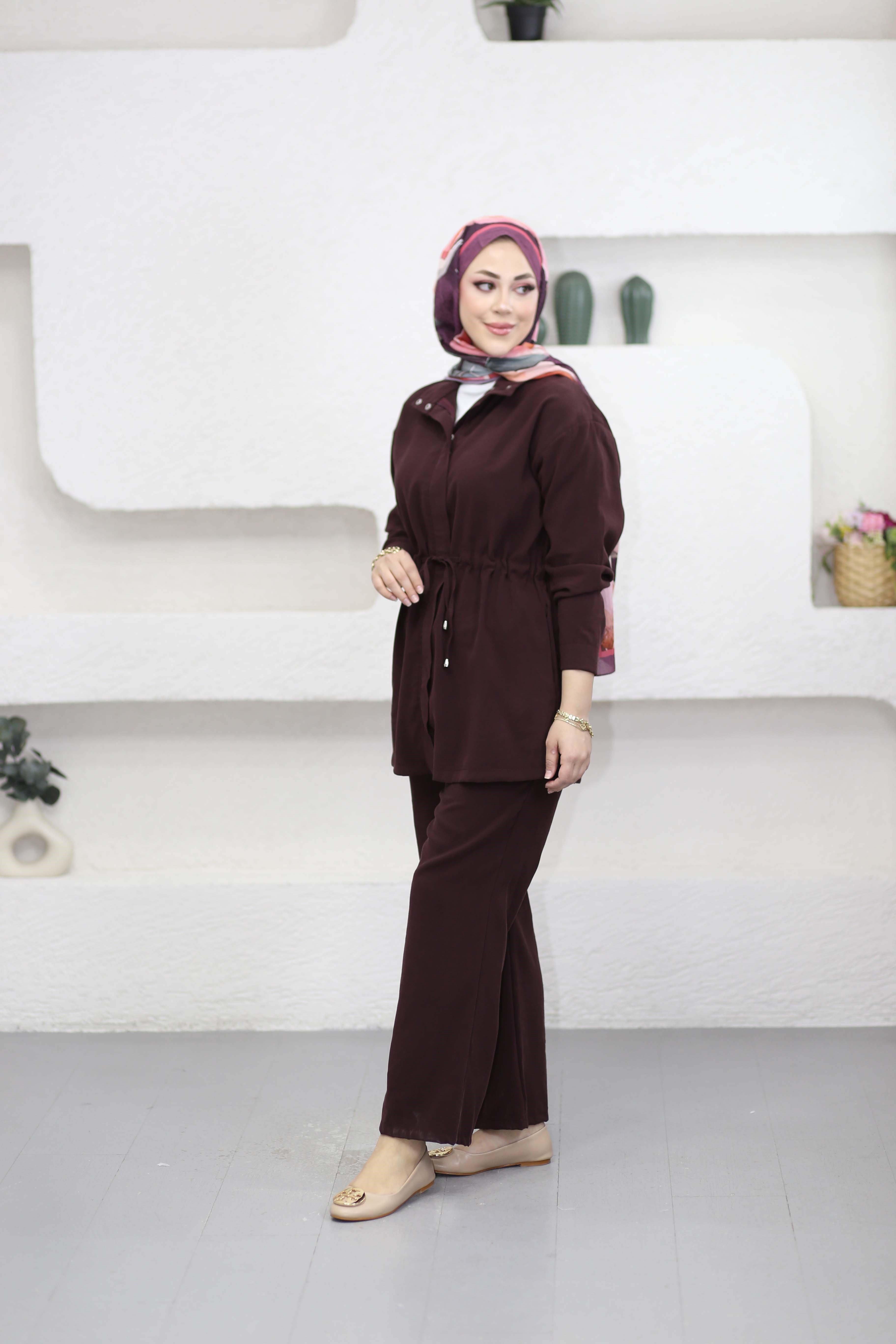 Beli Büzgülü Takım Bordo 1543