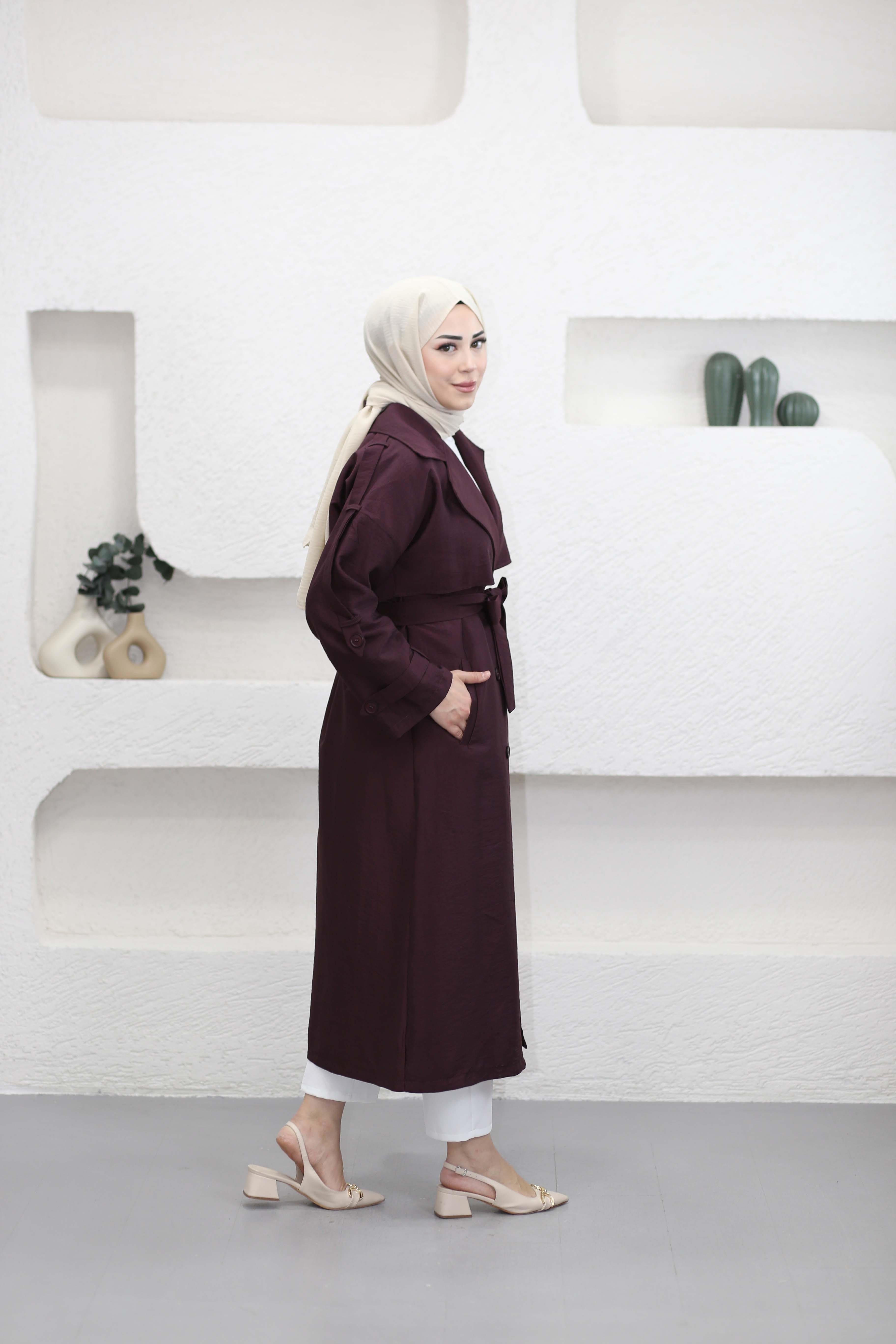 Kapaklı Trençkot Bordo 4160