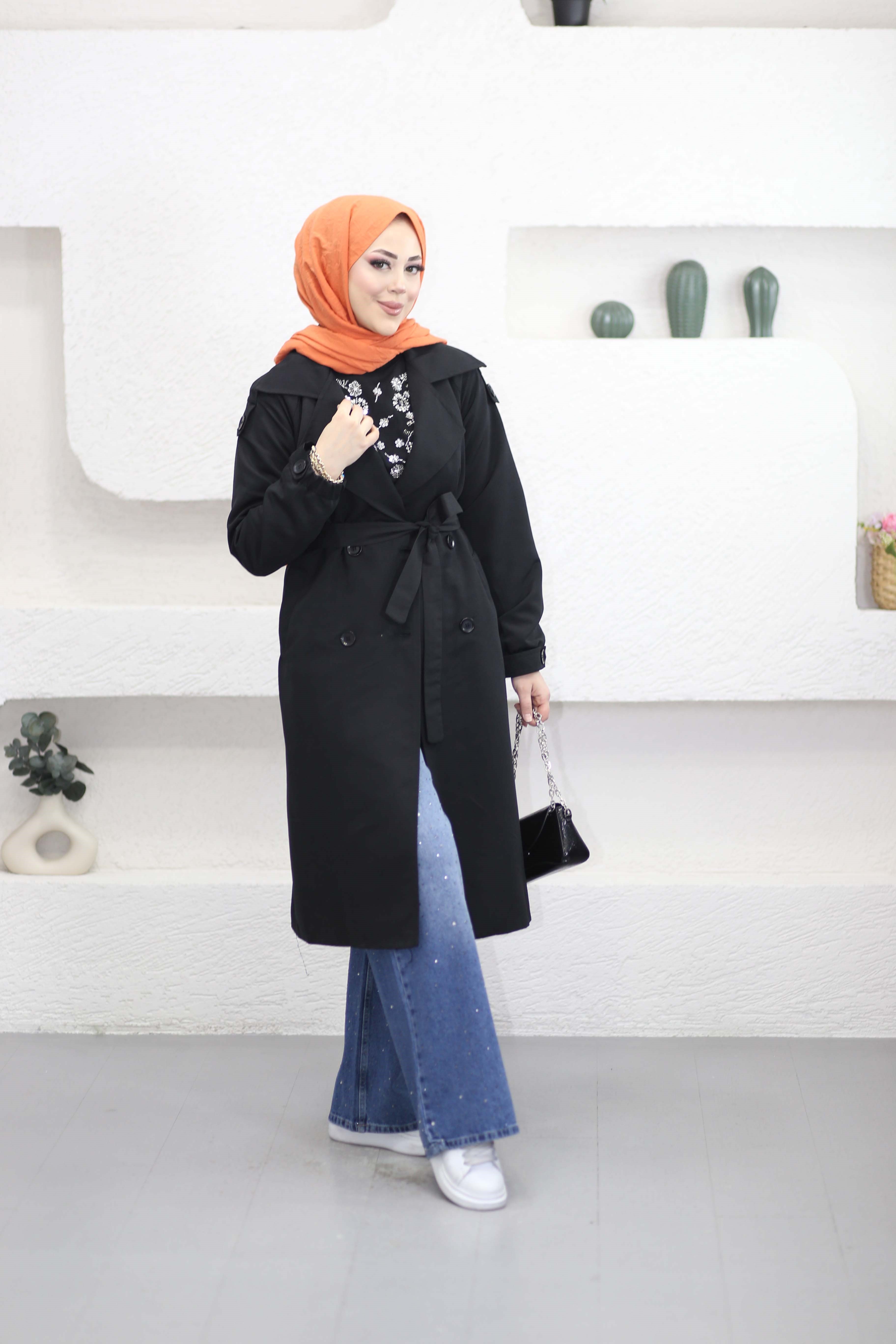 Jesica Trençkot Siyah 40107