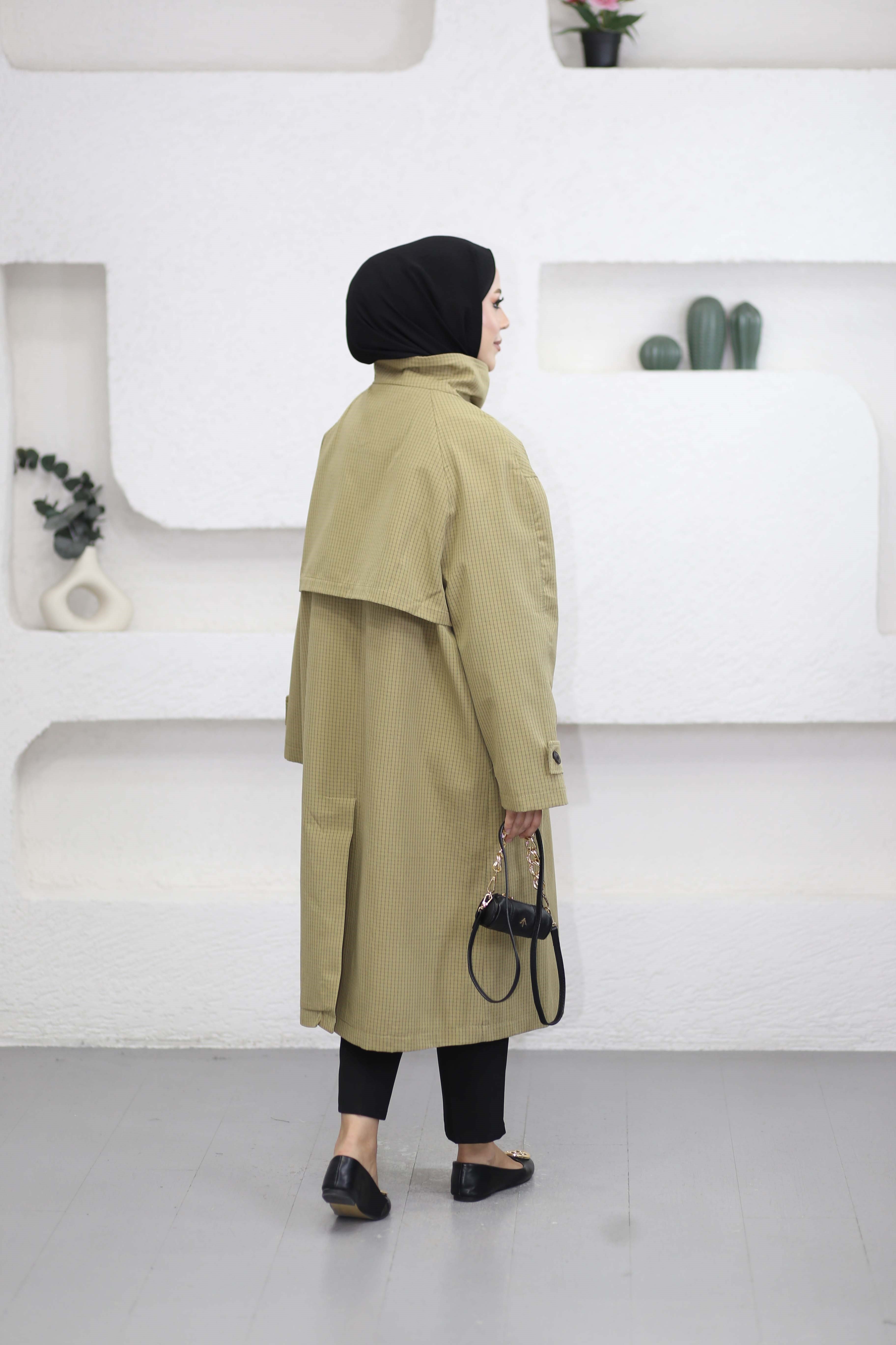 Kruvaze Oversize Trençkot Haki 7770