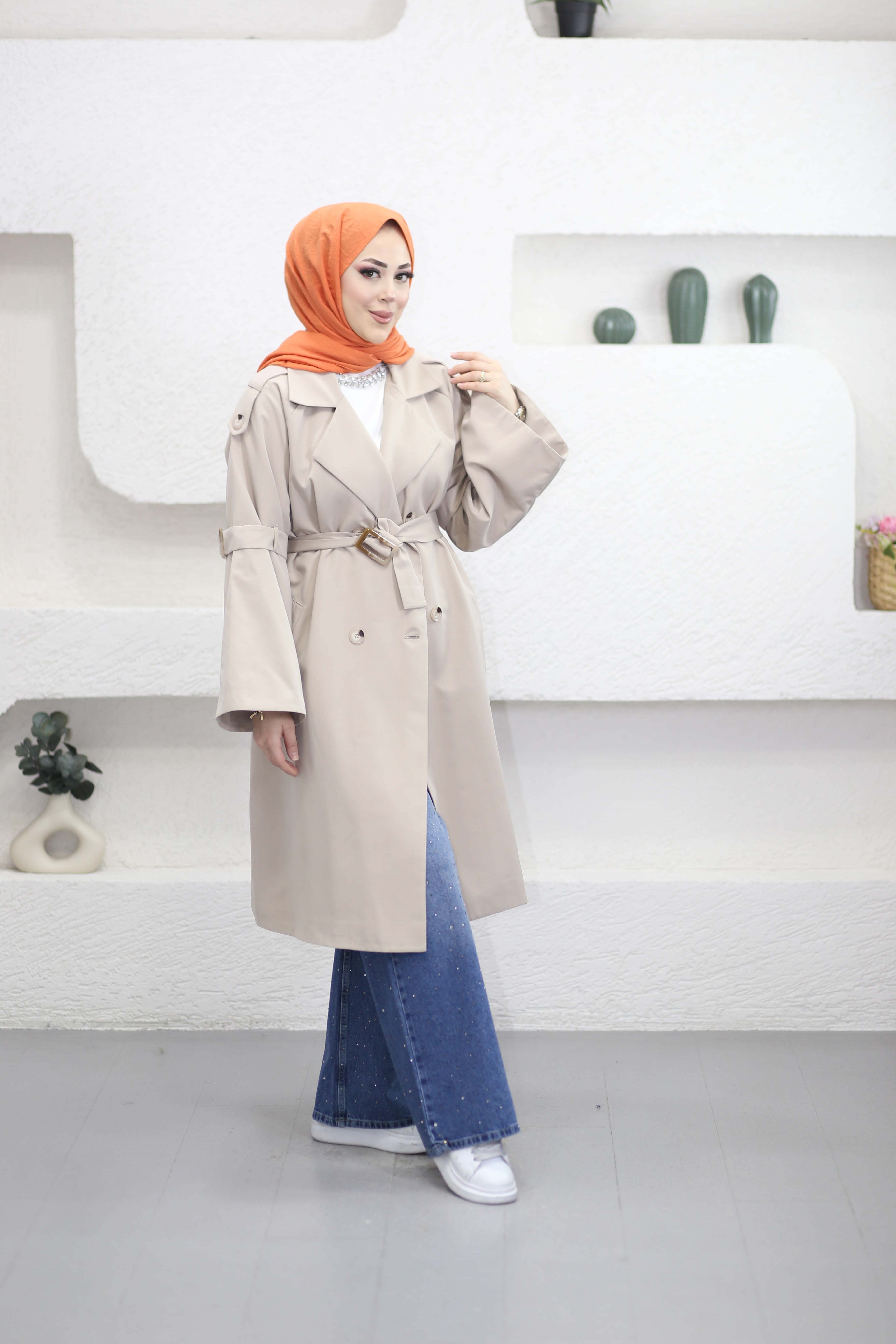 Kolu Kuşaklı Trençkot Taş 4088