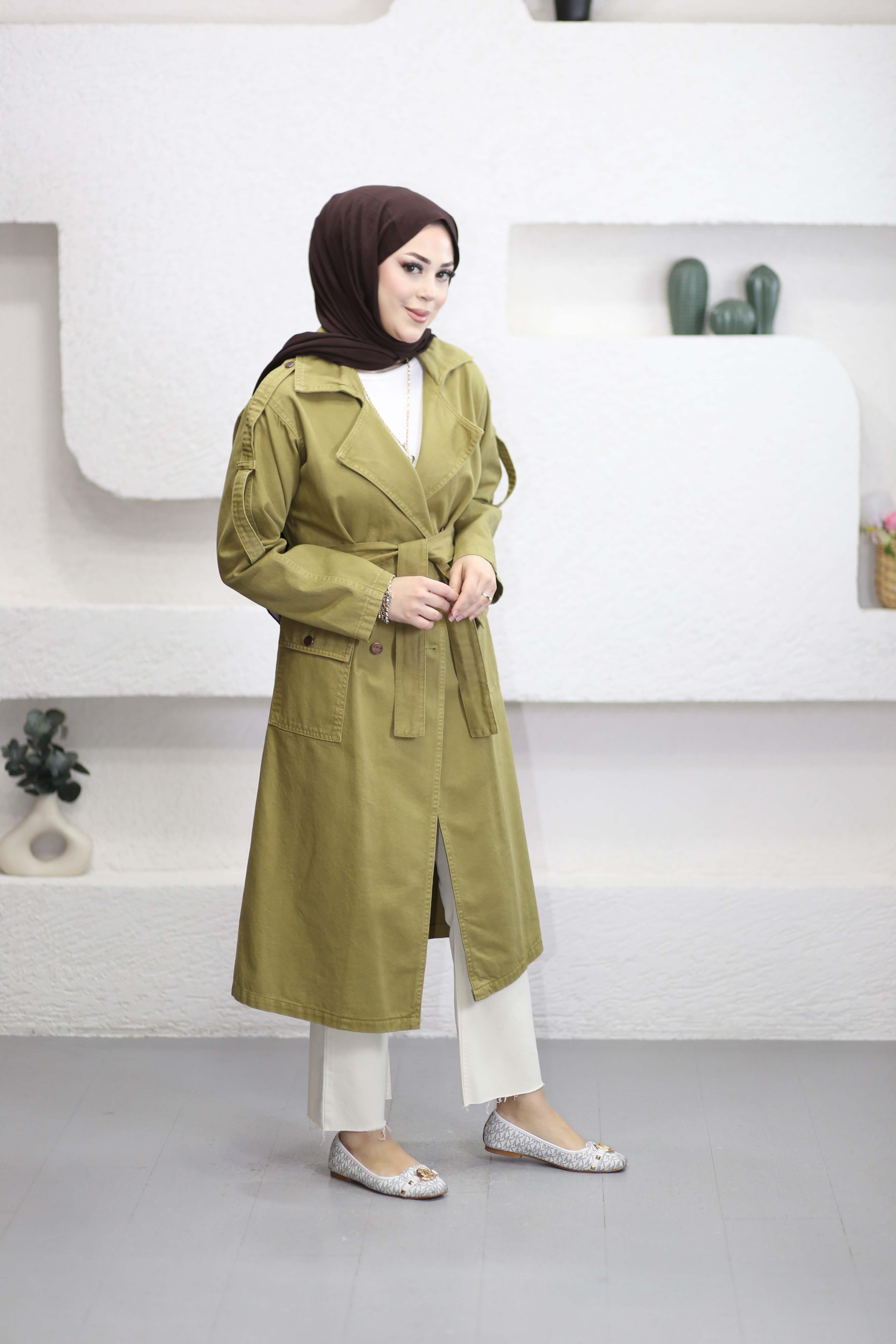 Denim Araboy Trençkot Yağ Yeşili 7503
