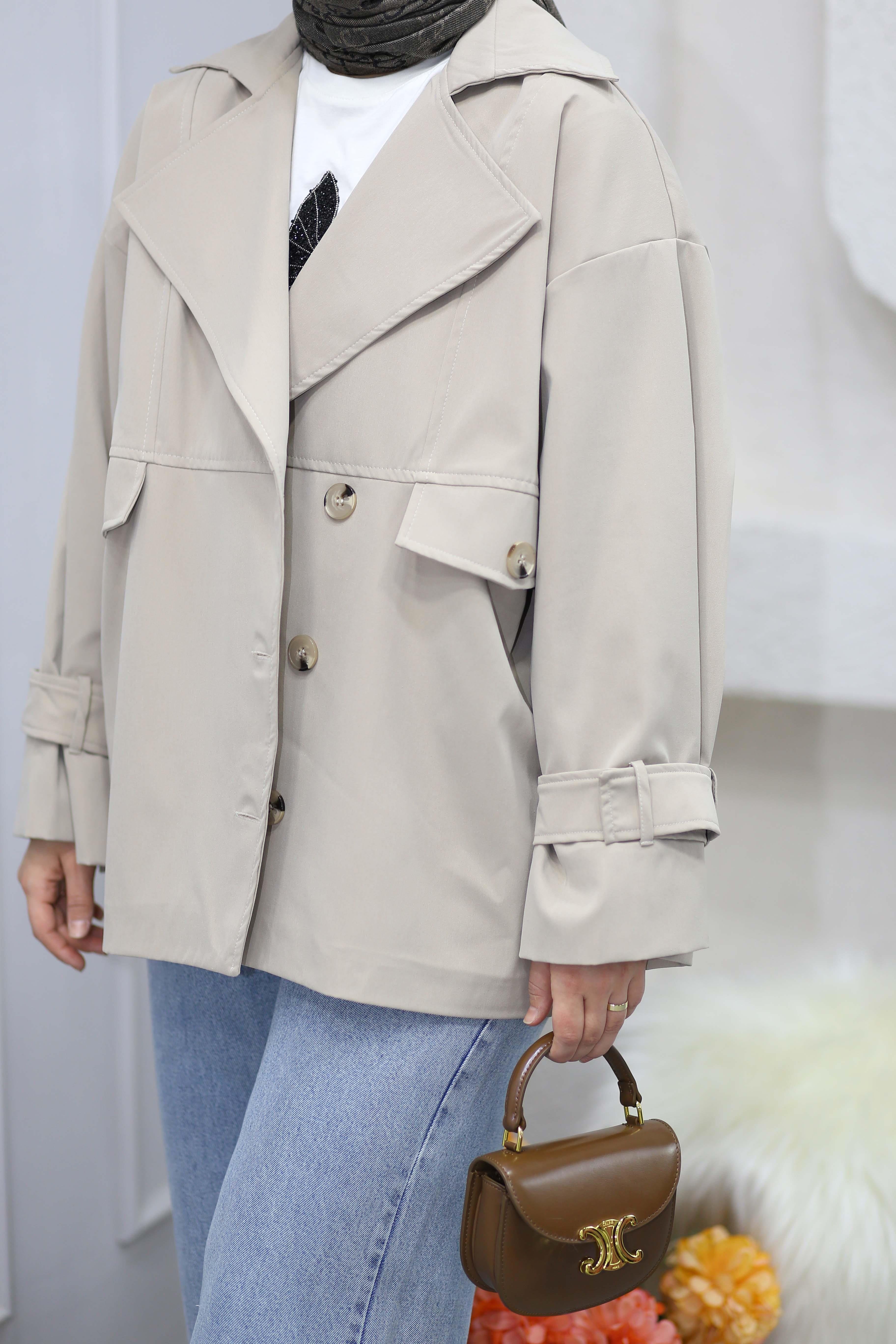 Düğmeli Oversize Trençkot Bej 2947