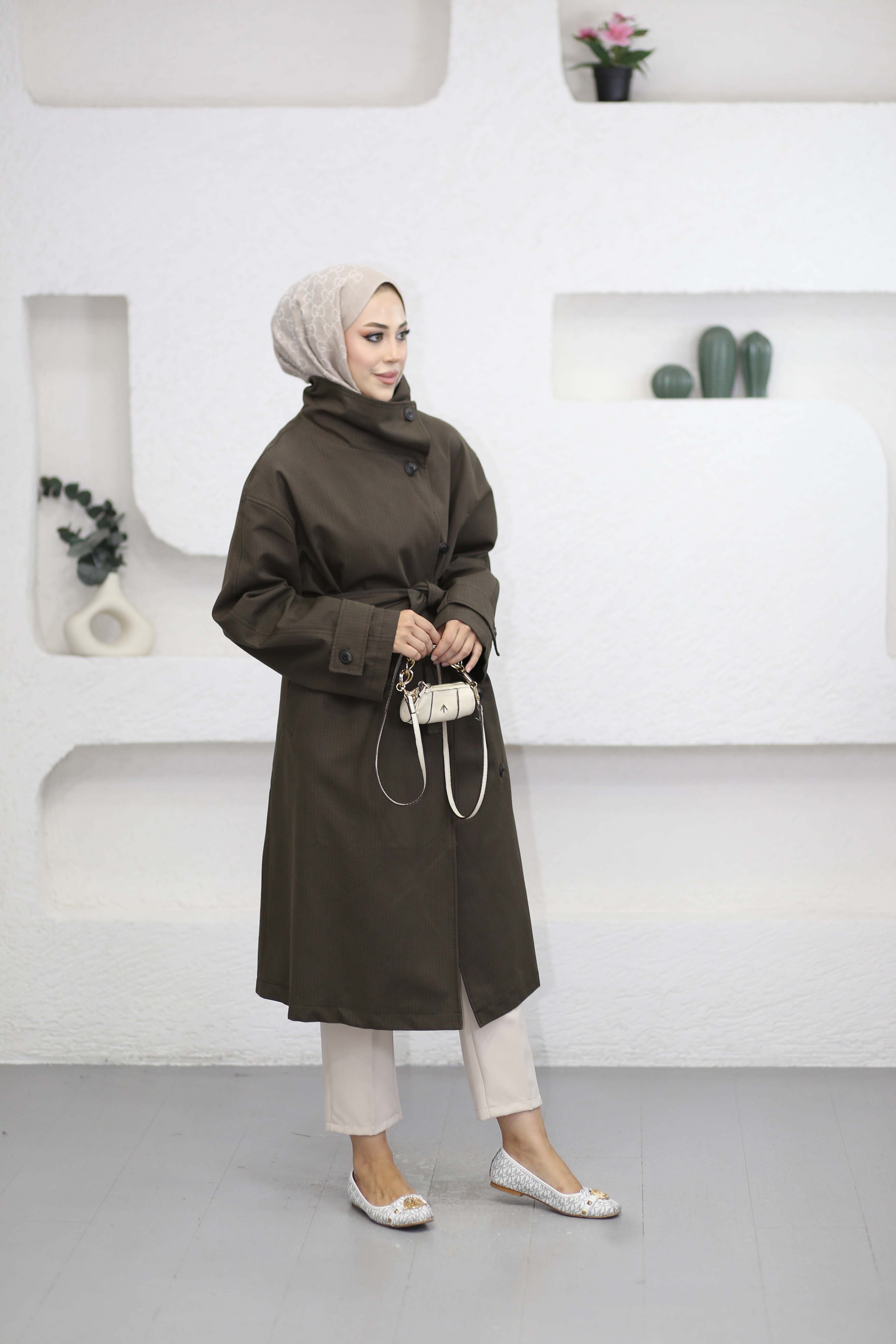 Kruvaze Oversize Trençkot Kahverengi 7770