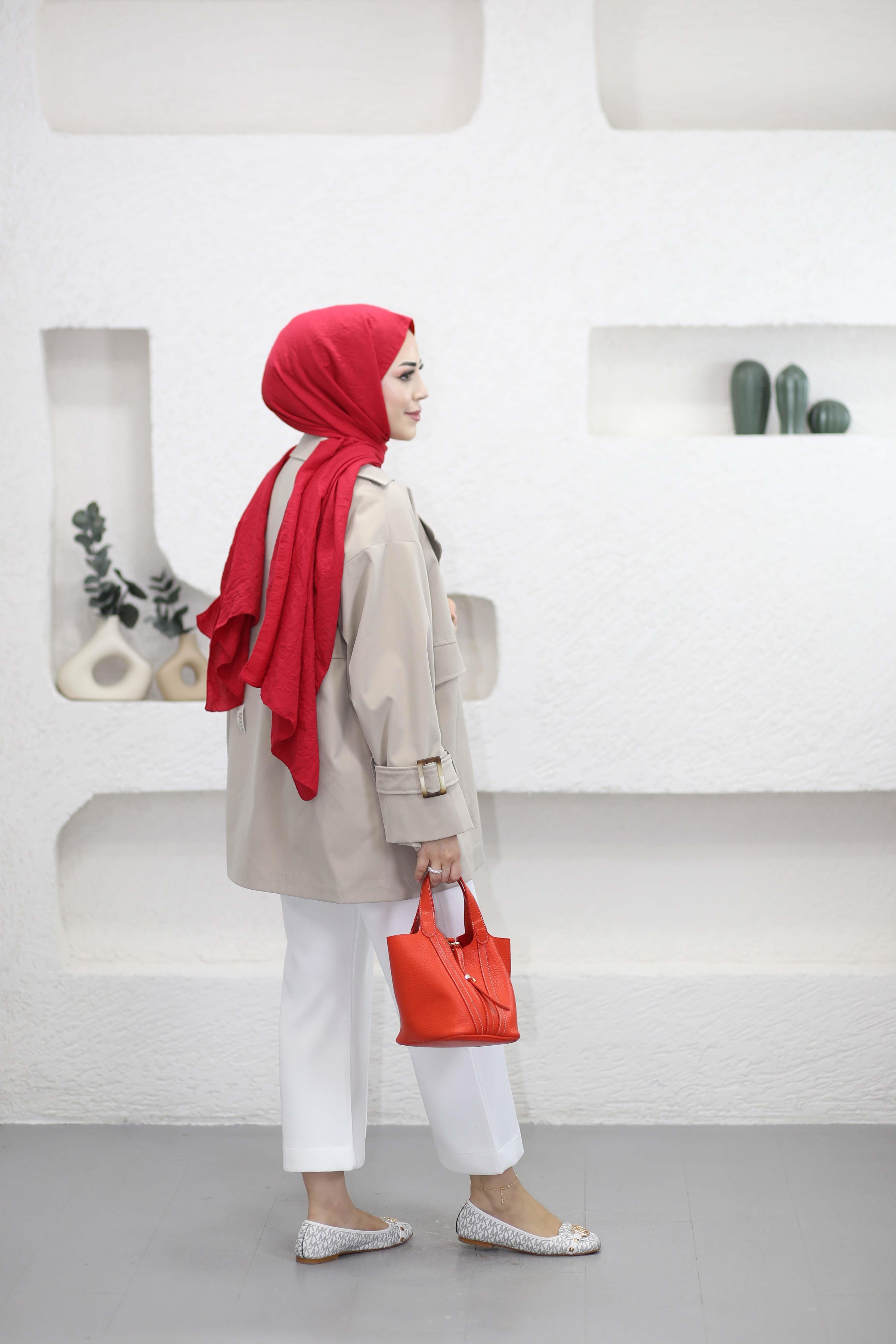 Düğmeli Oversize Trençkot Bej 2947