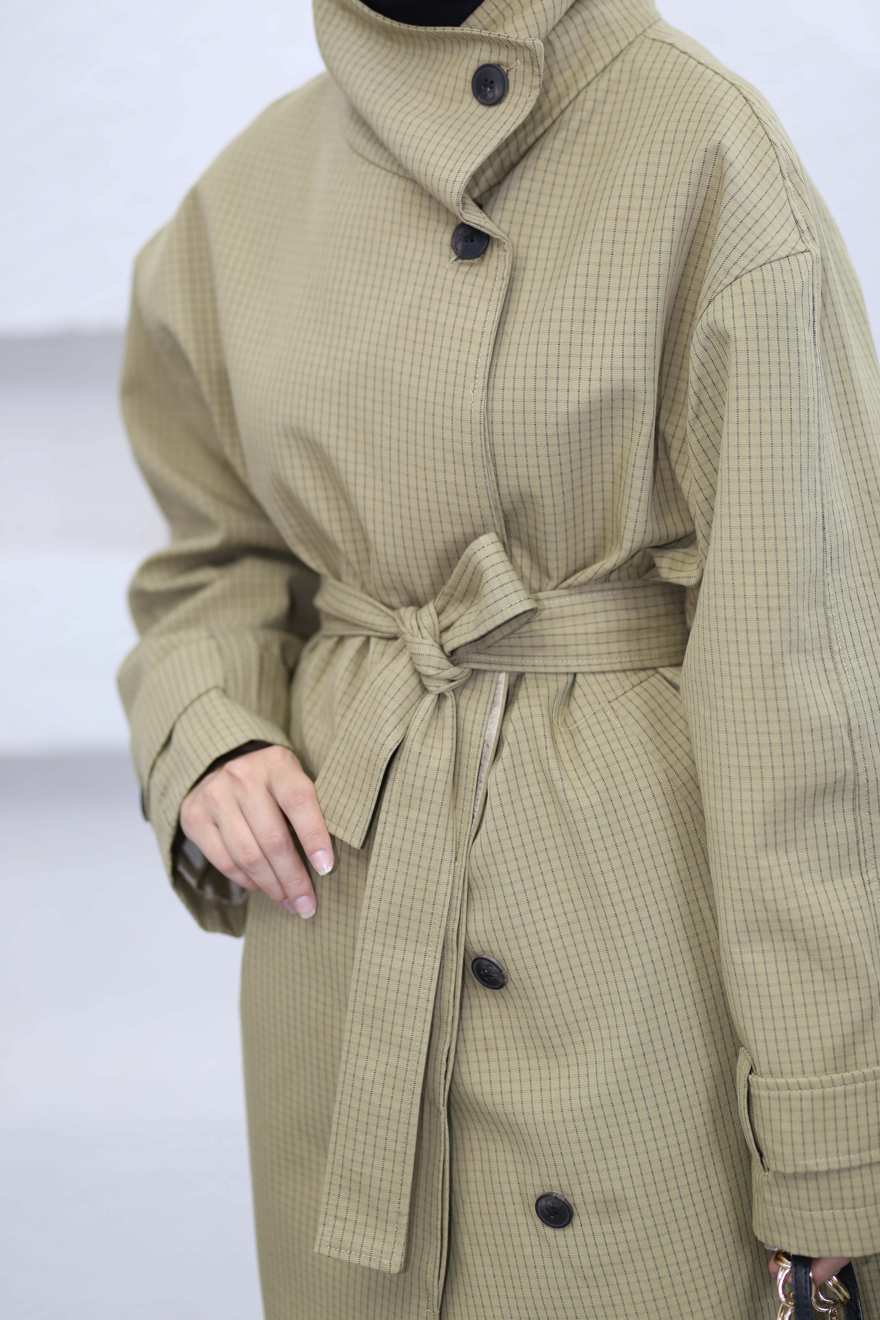 Kruvaze Oversize Trençkot Haki 7770