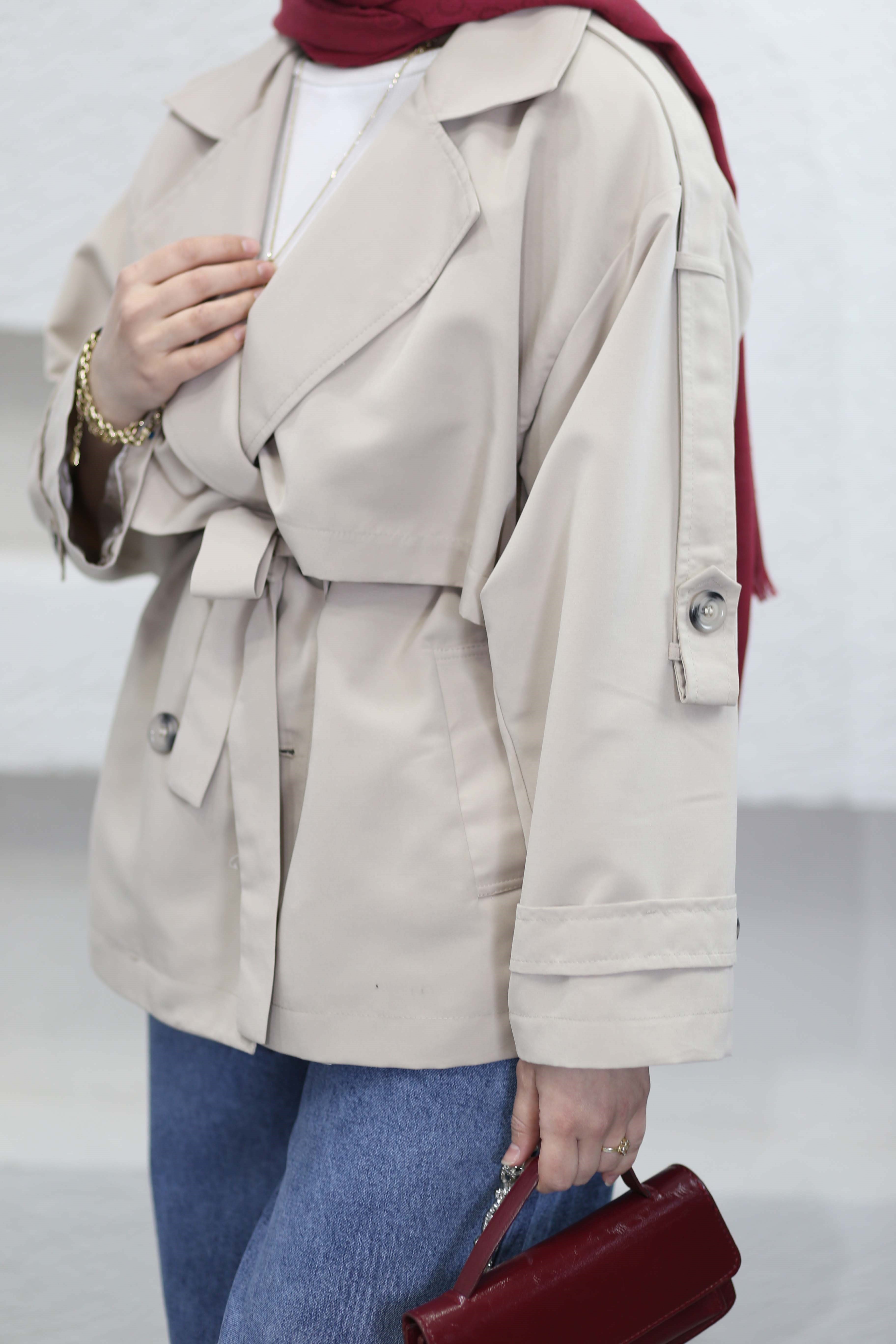 Kuşaklı Kısa Trençkot Bej 40112