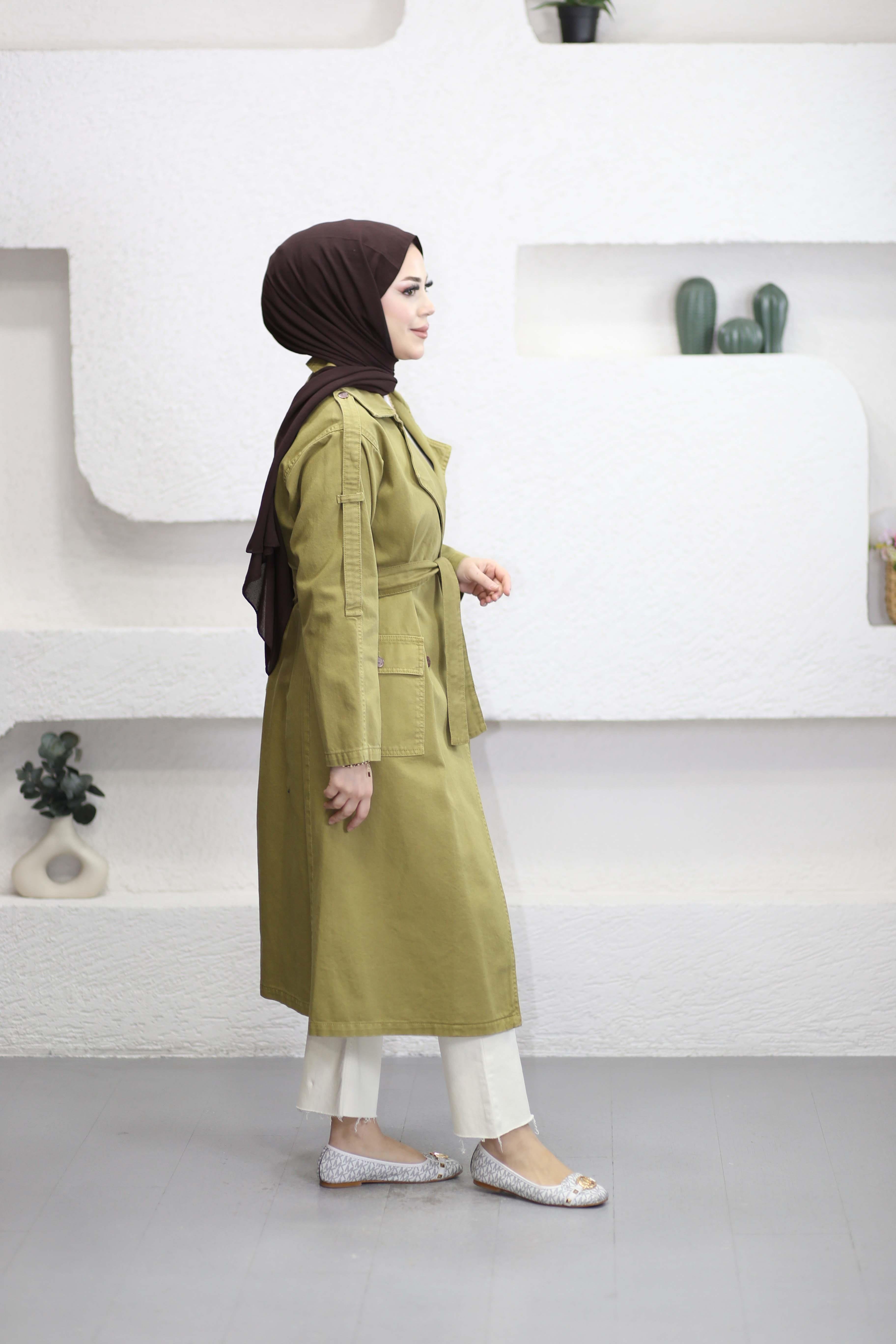 Denim Araboy Trençkot Yağ Yeşili 7503
