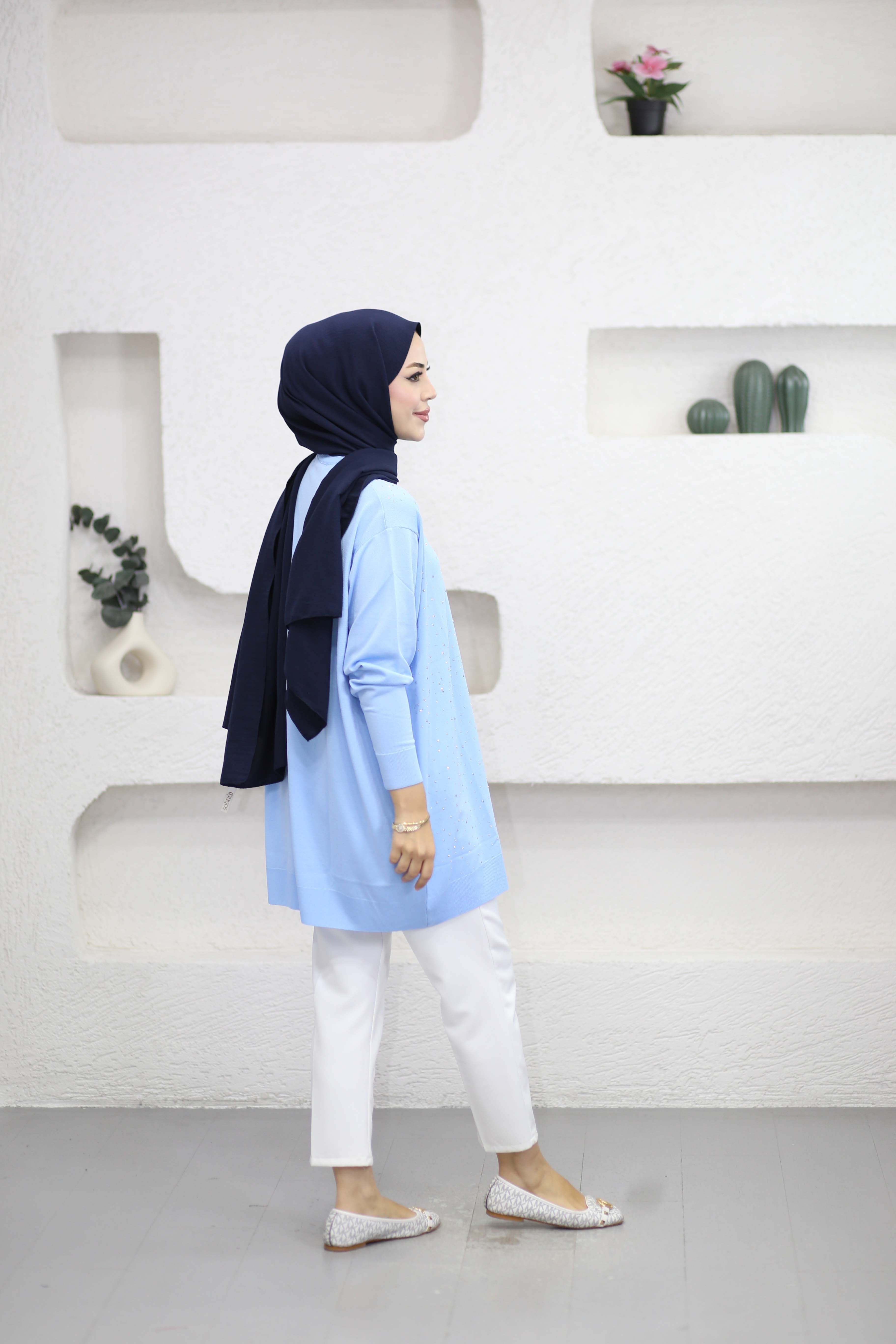 Taşlı Merserize Tunik Bebe Mavi 2570