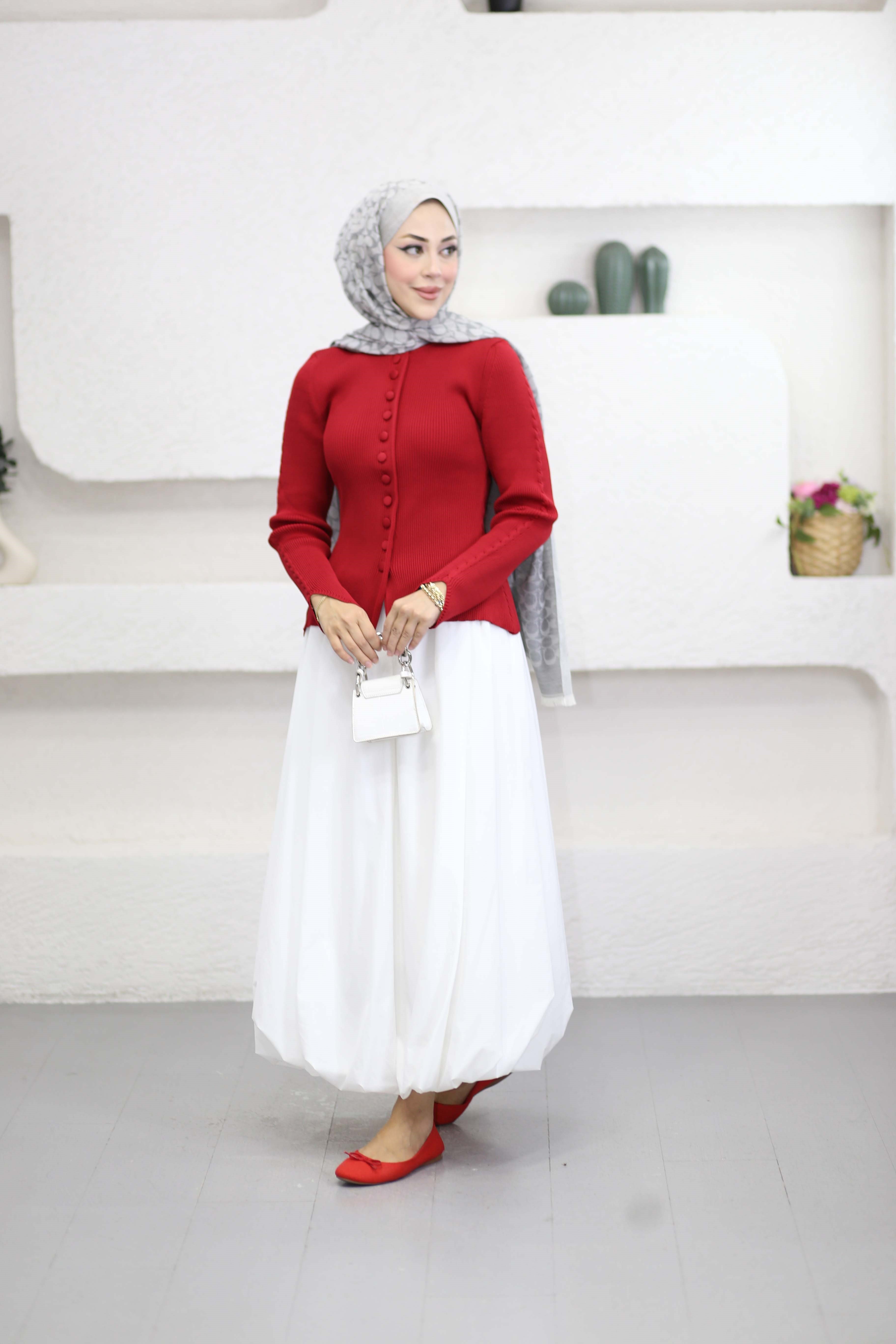 Fitilli Triko Badi Kırmızı 27013