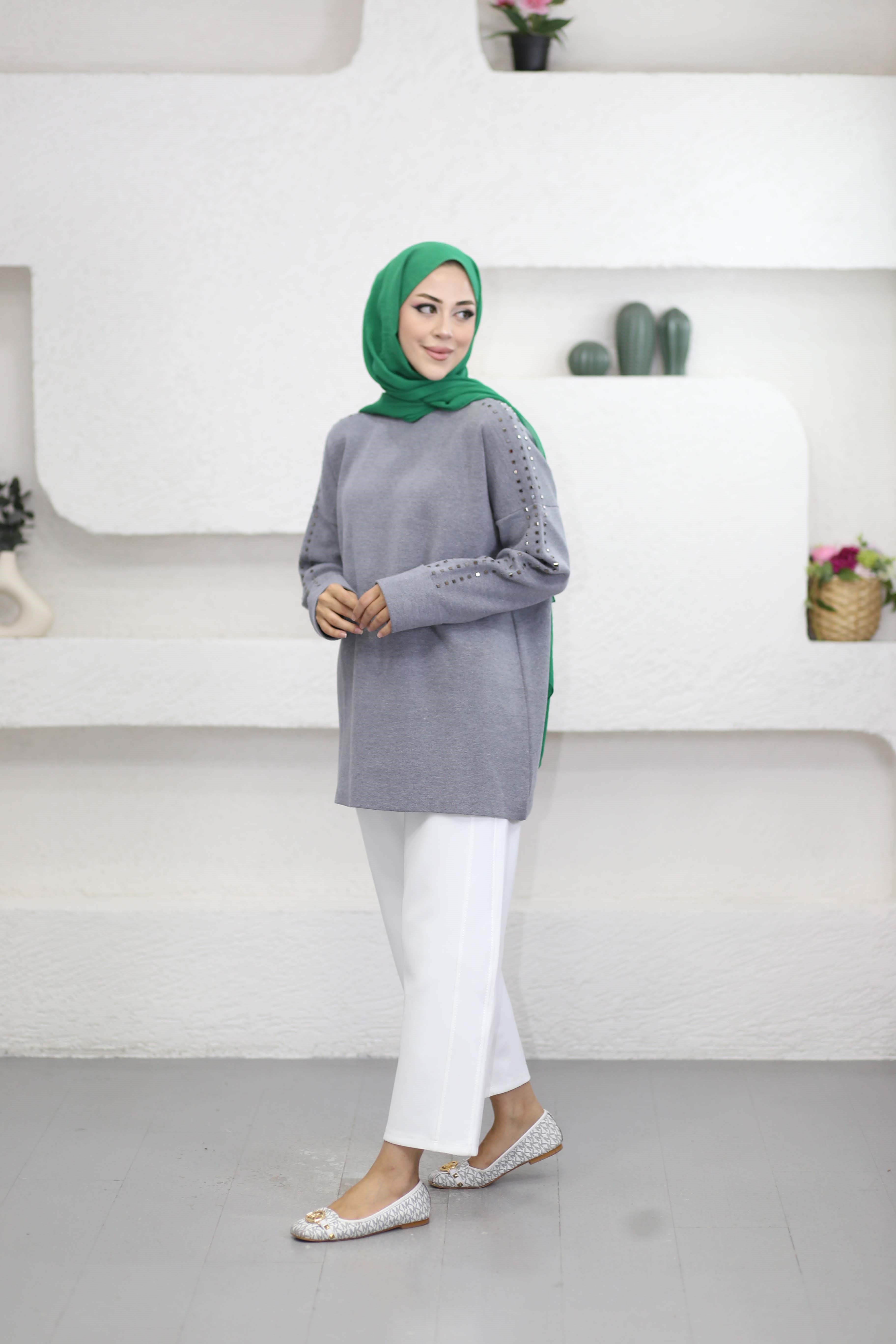 Omuz Taşlı Tunik Gri 26150