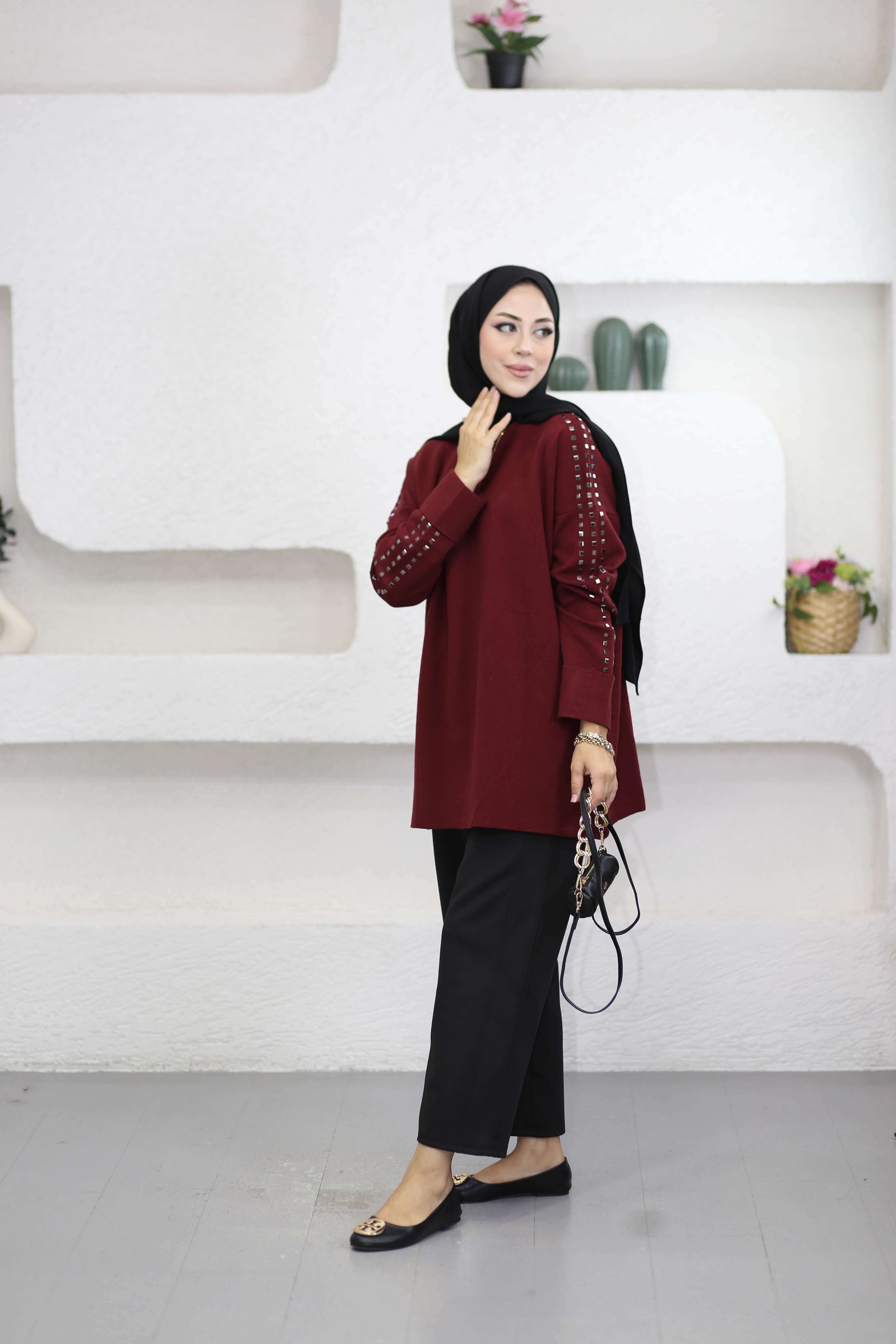 Omuz Taşlı Tunik Bordo 26150