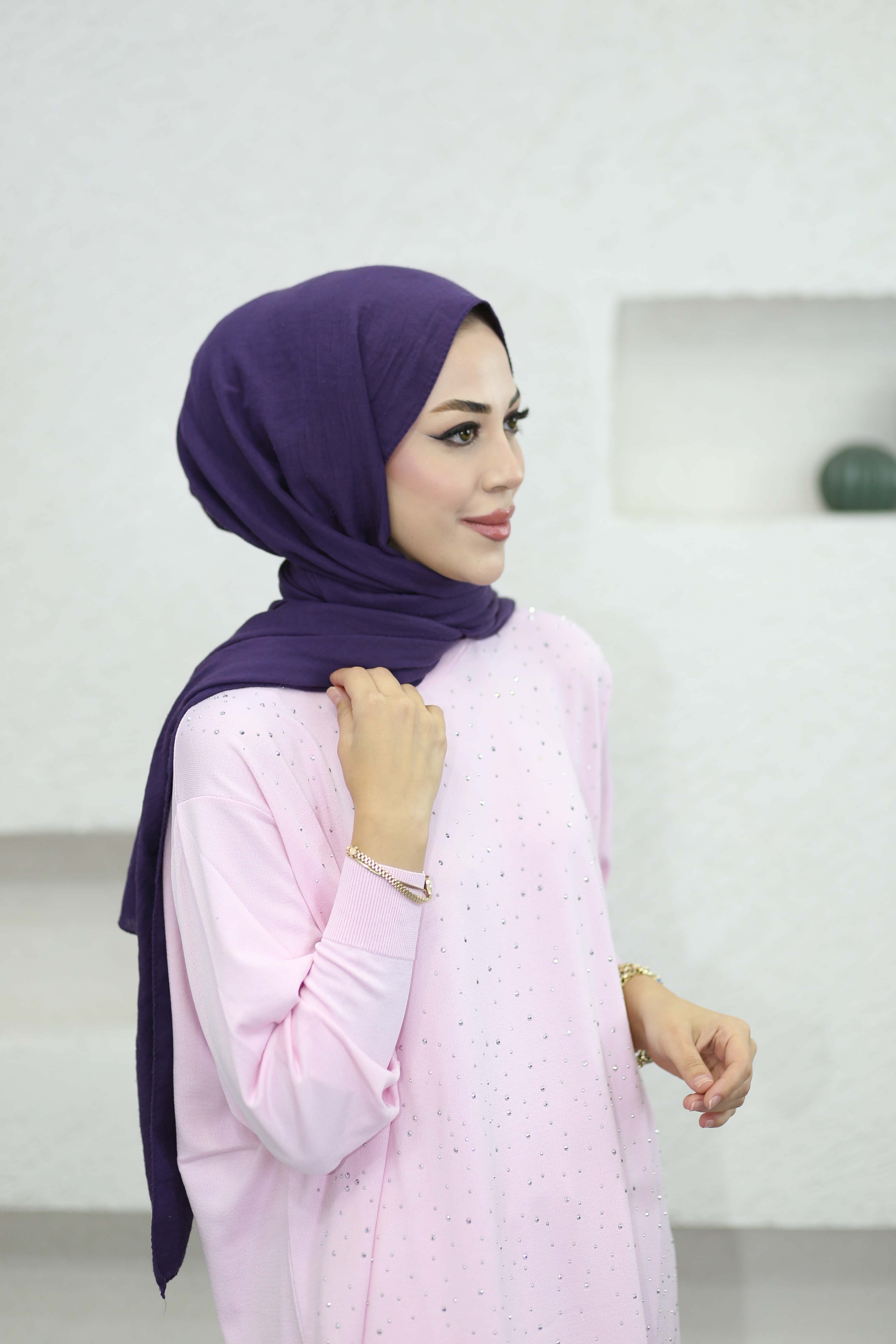 Taşlı Merserize Tunik Pembe 2570