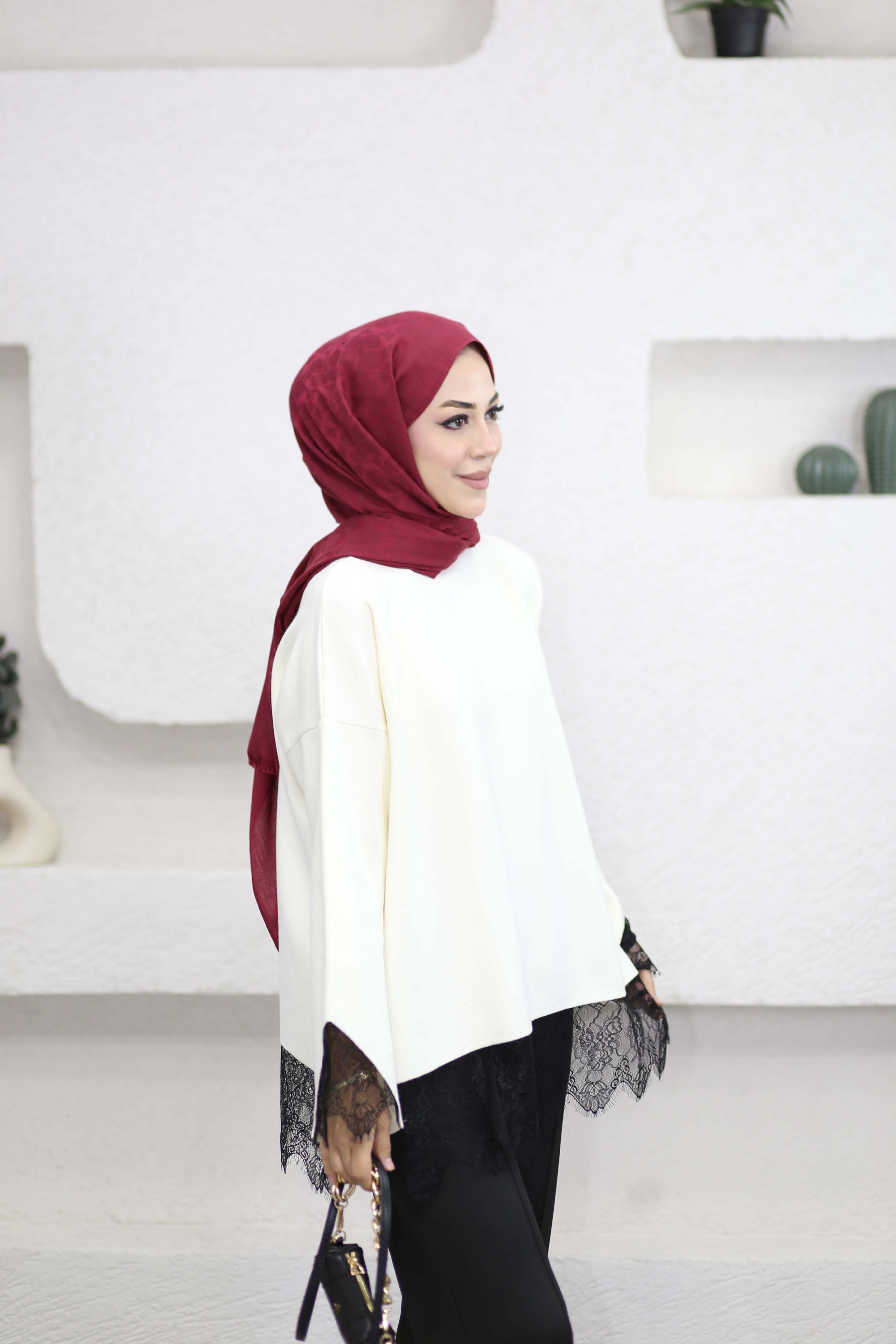 Altı Dantelli Triko Tunik Ekru 26200
