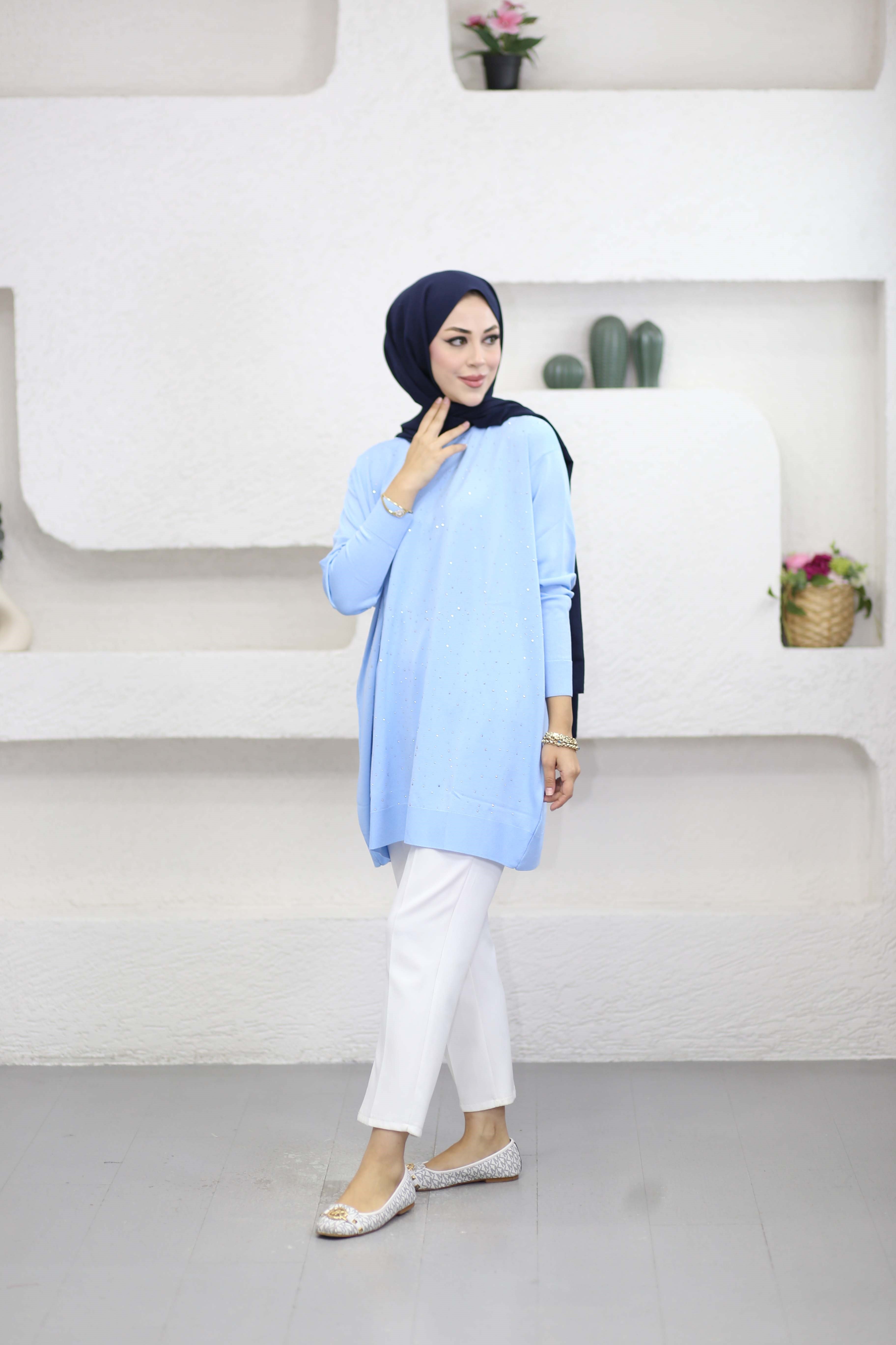 Taşlı Merserize Tunik Bebe Mavi 2570