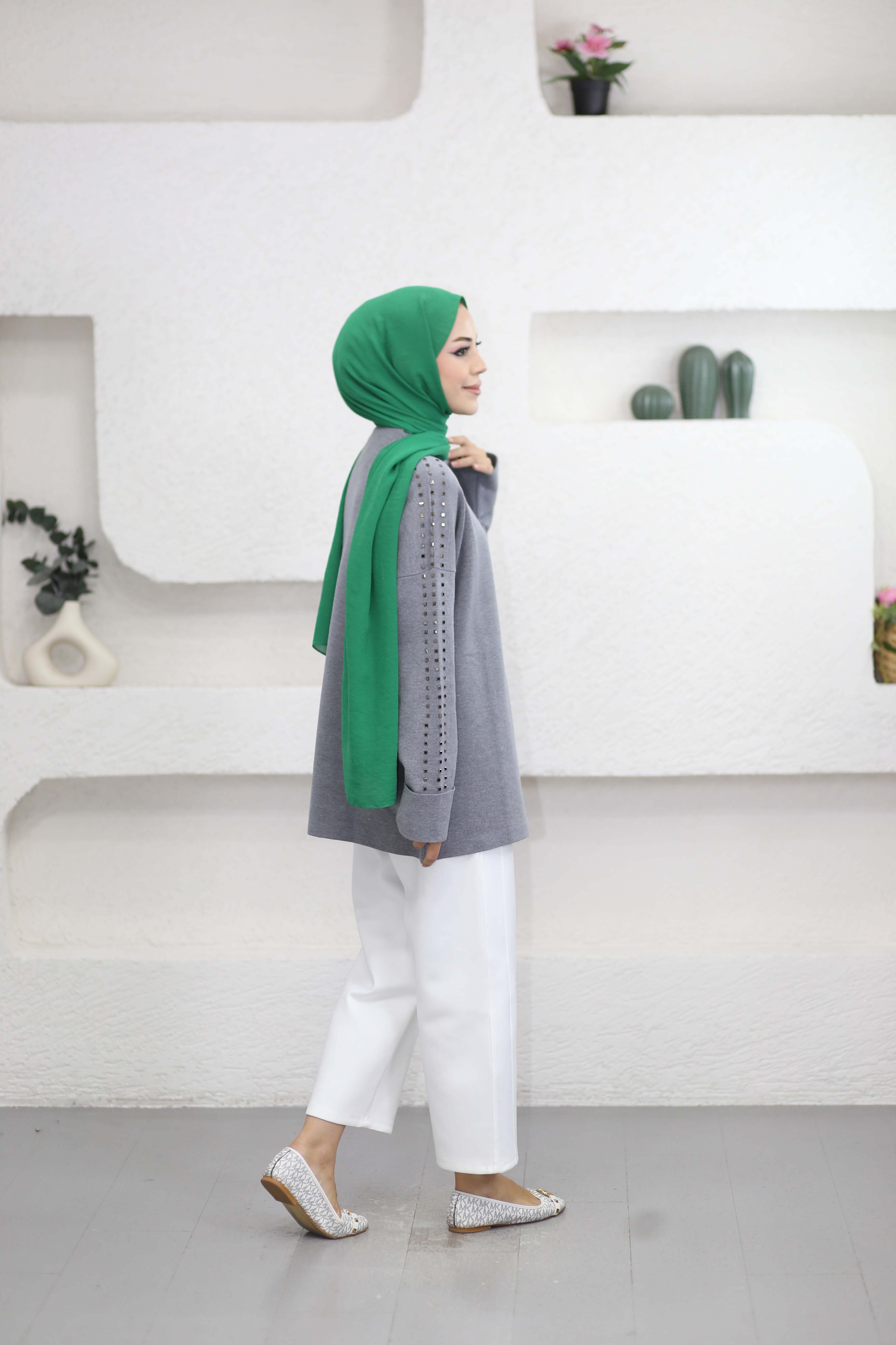Omuz Taşlı Tunik Gri 26150