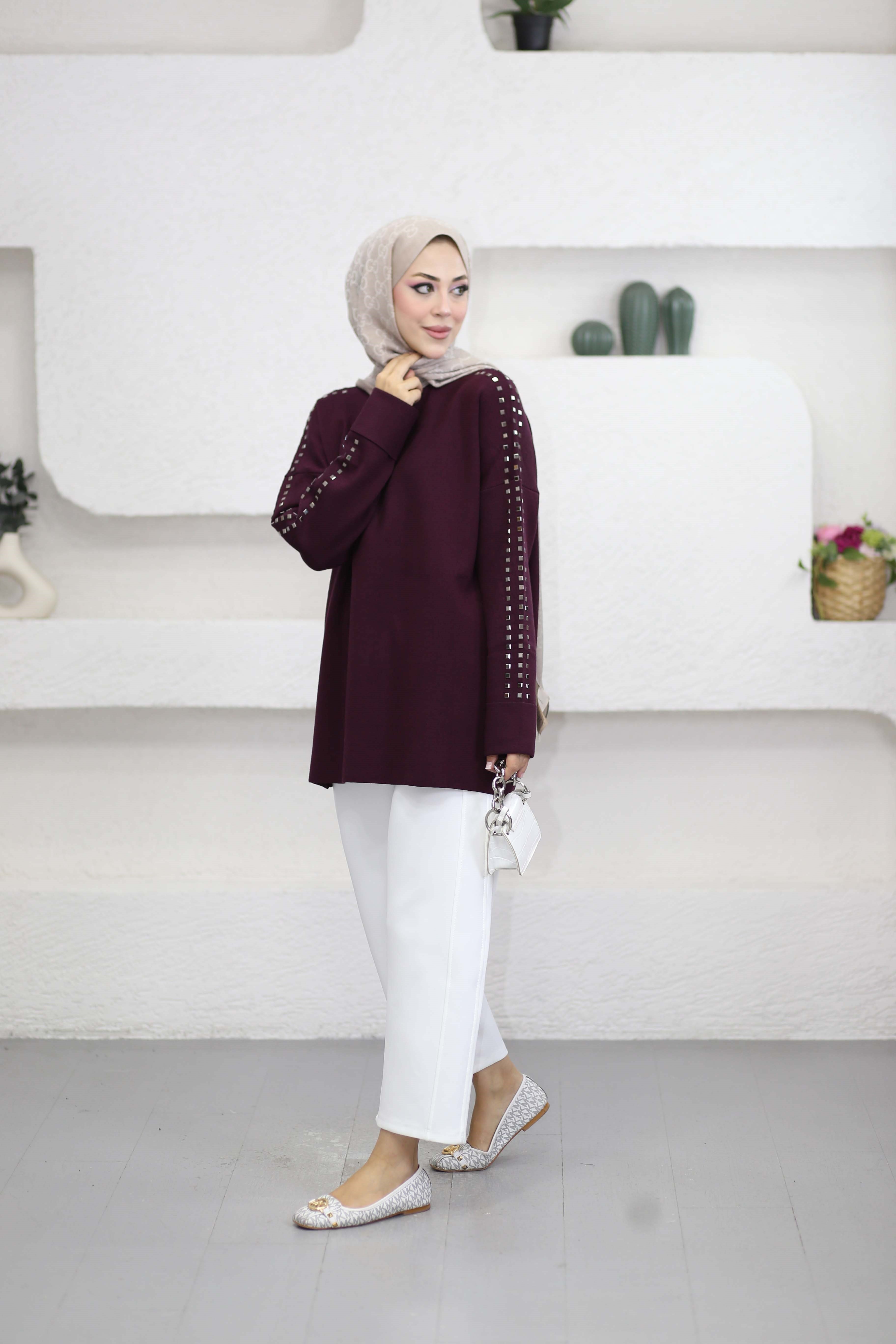 Omuz Taşlı Tunik Mürdüm 26150