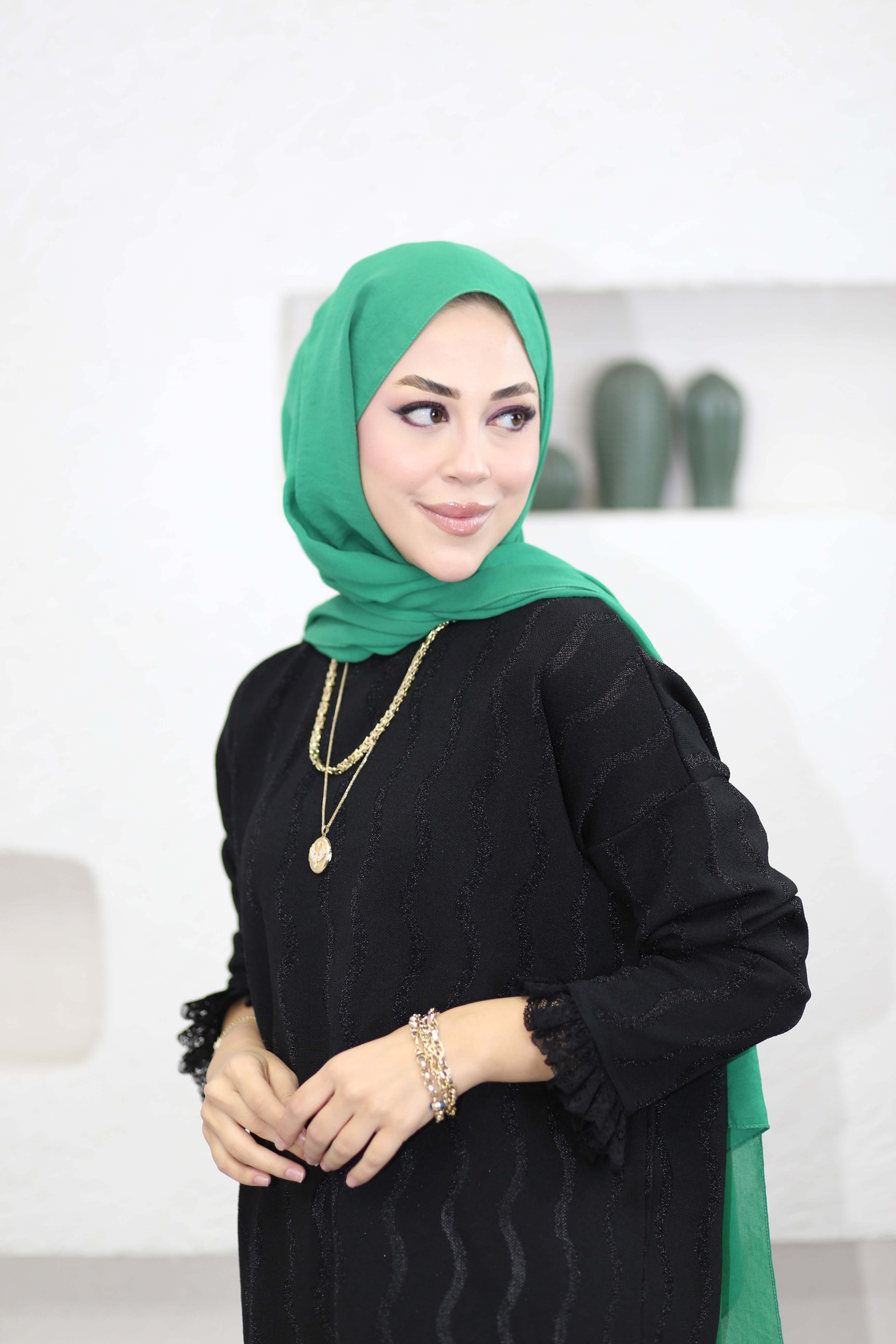 Dantell Dalga Desen Tunik Siyah 44282